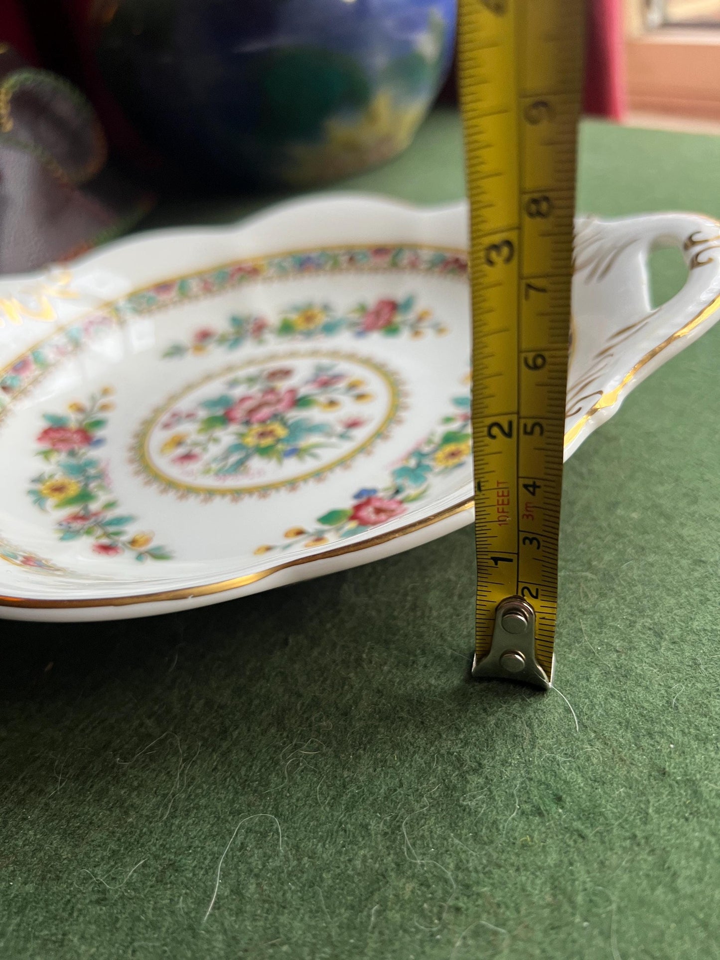 Coal Port 2 handled decorative serving bowl. Floral pattern console bowl. Stamped Ming Rose. Fine bone china lovers gift.