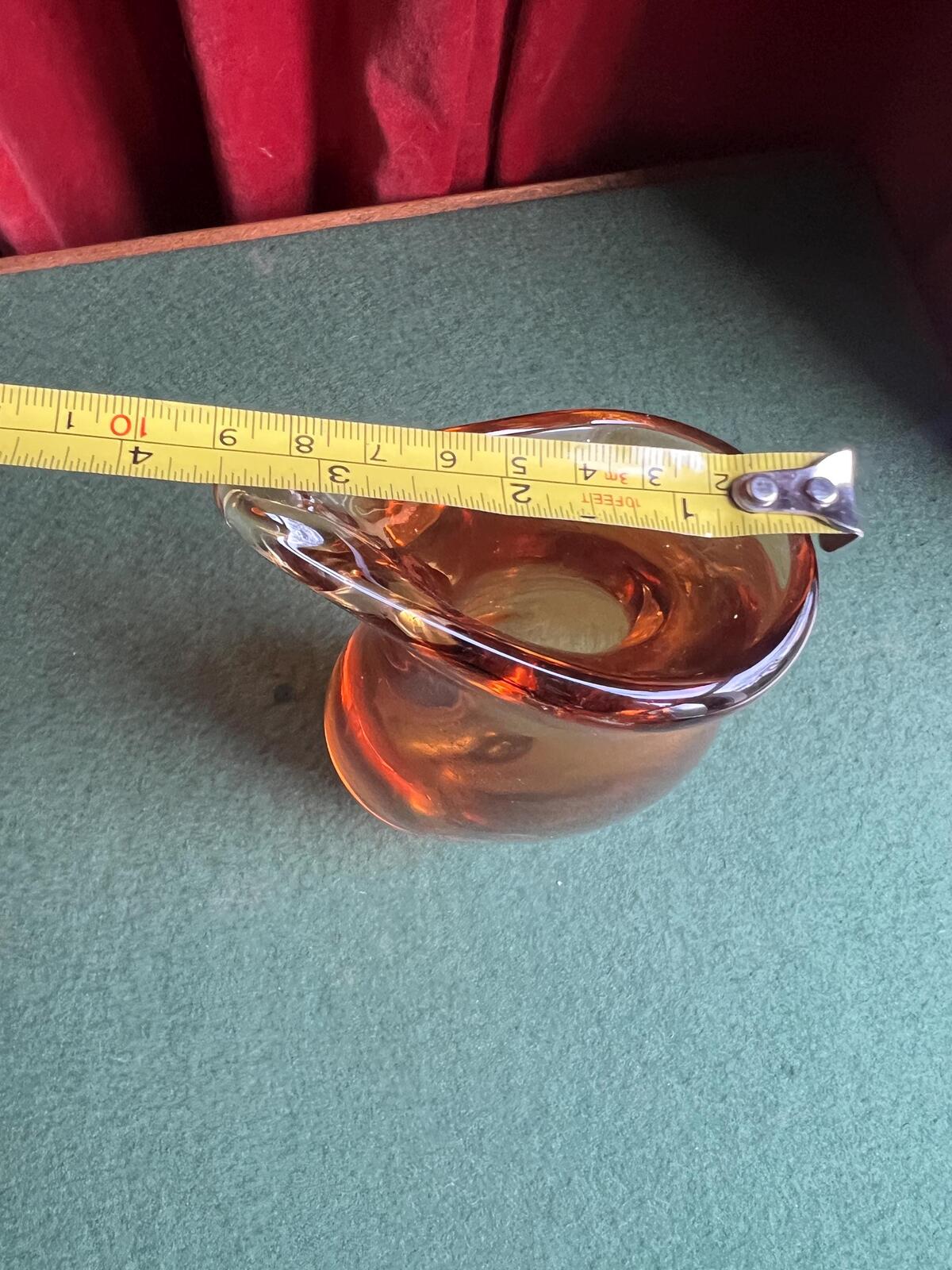 Vintage Sommerso amber and clear glass Murano style fishtail vase.