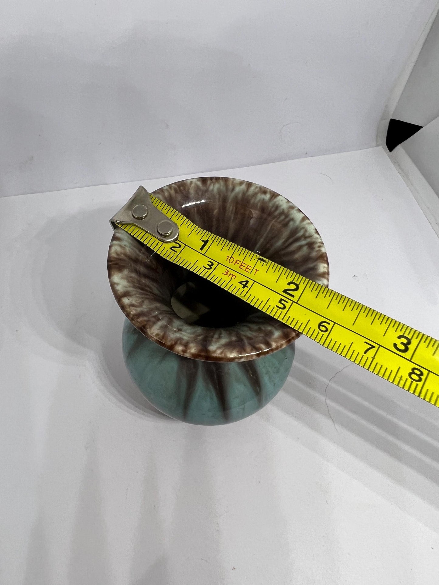 Miniature drip glaze vase. Vintage ceramic mini vase.