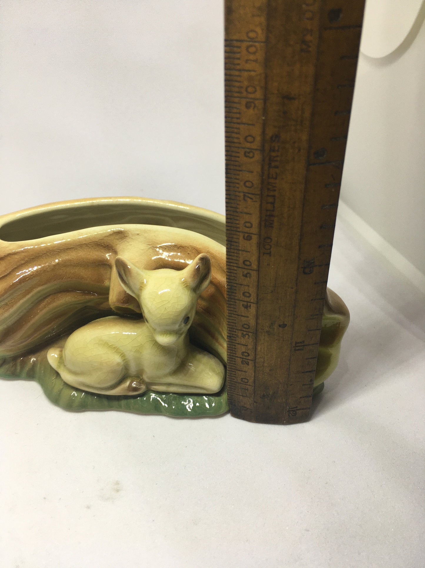 Vintage Hornsea pottery baby deer log planter bud vase. 1950's.