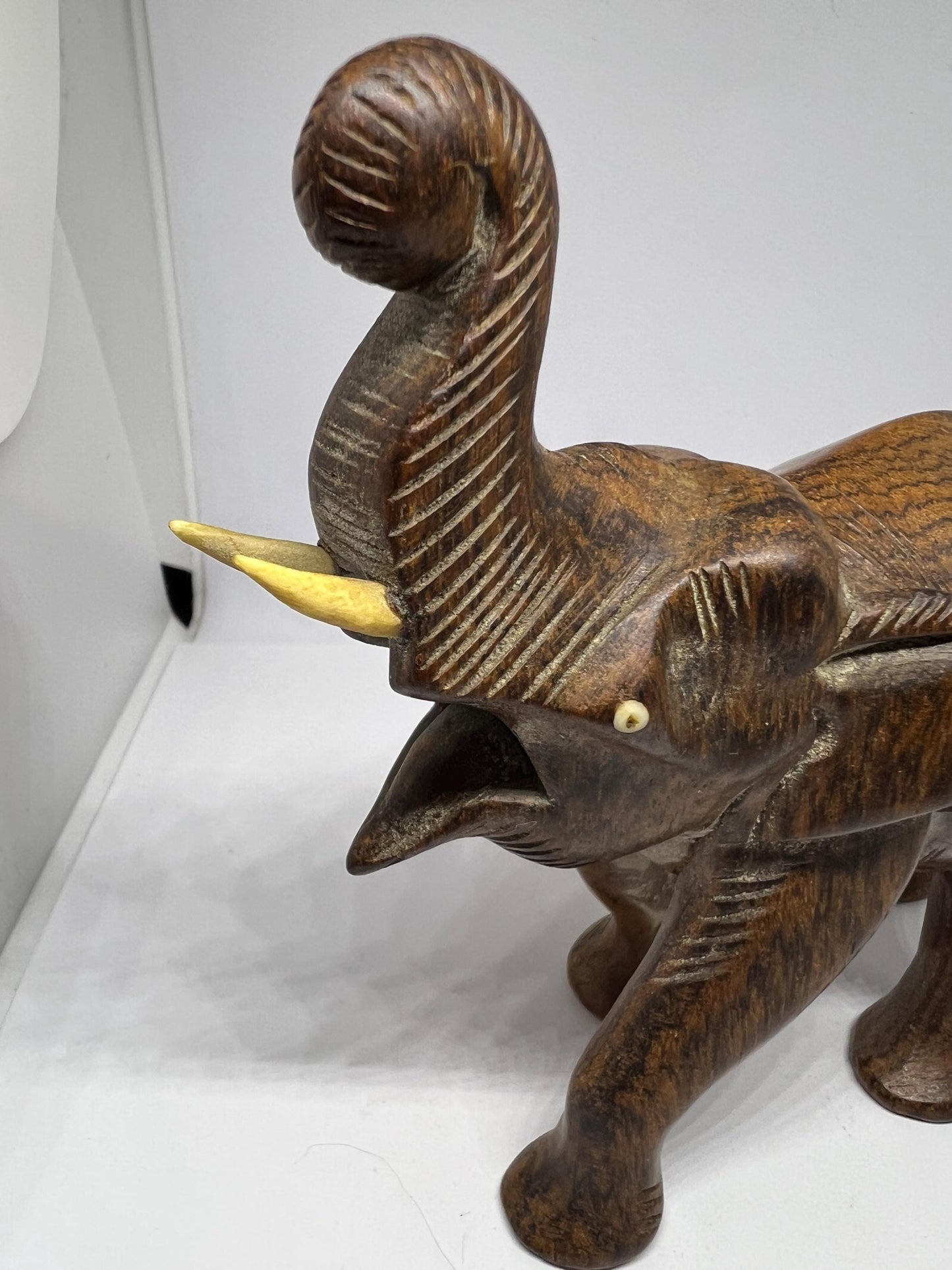 Hand carved Ironwood elephant sculpture.