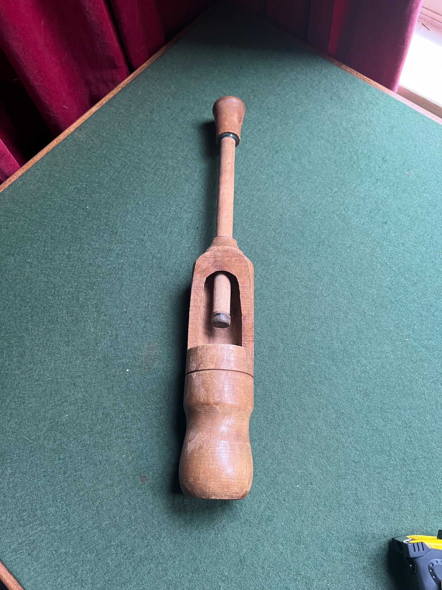 Antique wooden wine bottle corker. Manual bottle corker.