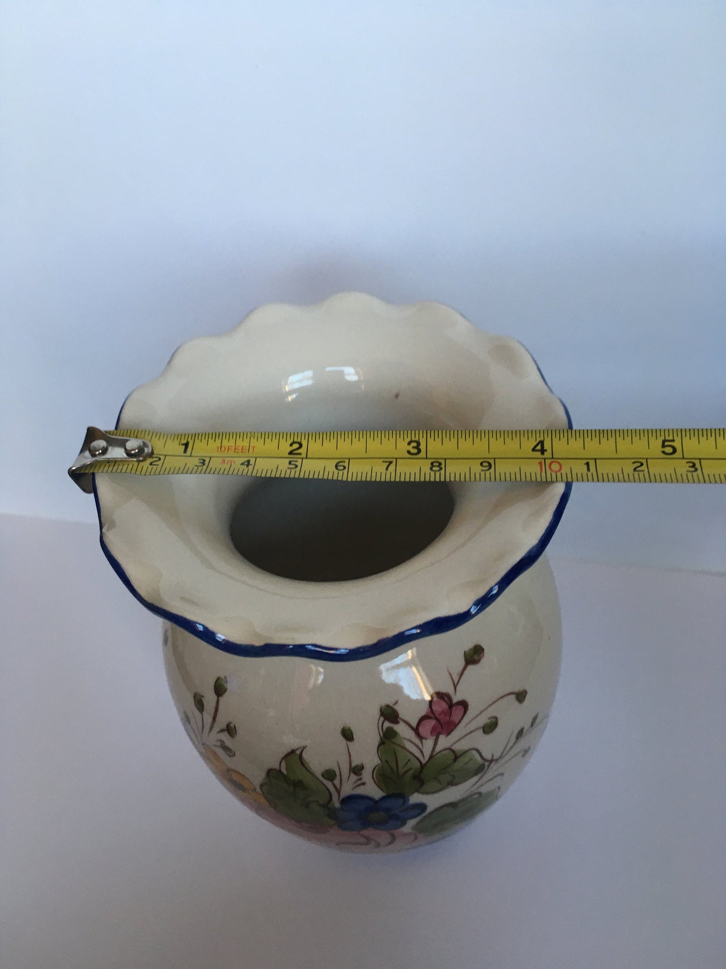 Flower vase Beautiful Alcobaca Portugal Pottery. Hand painted floral vase.