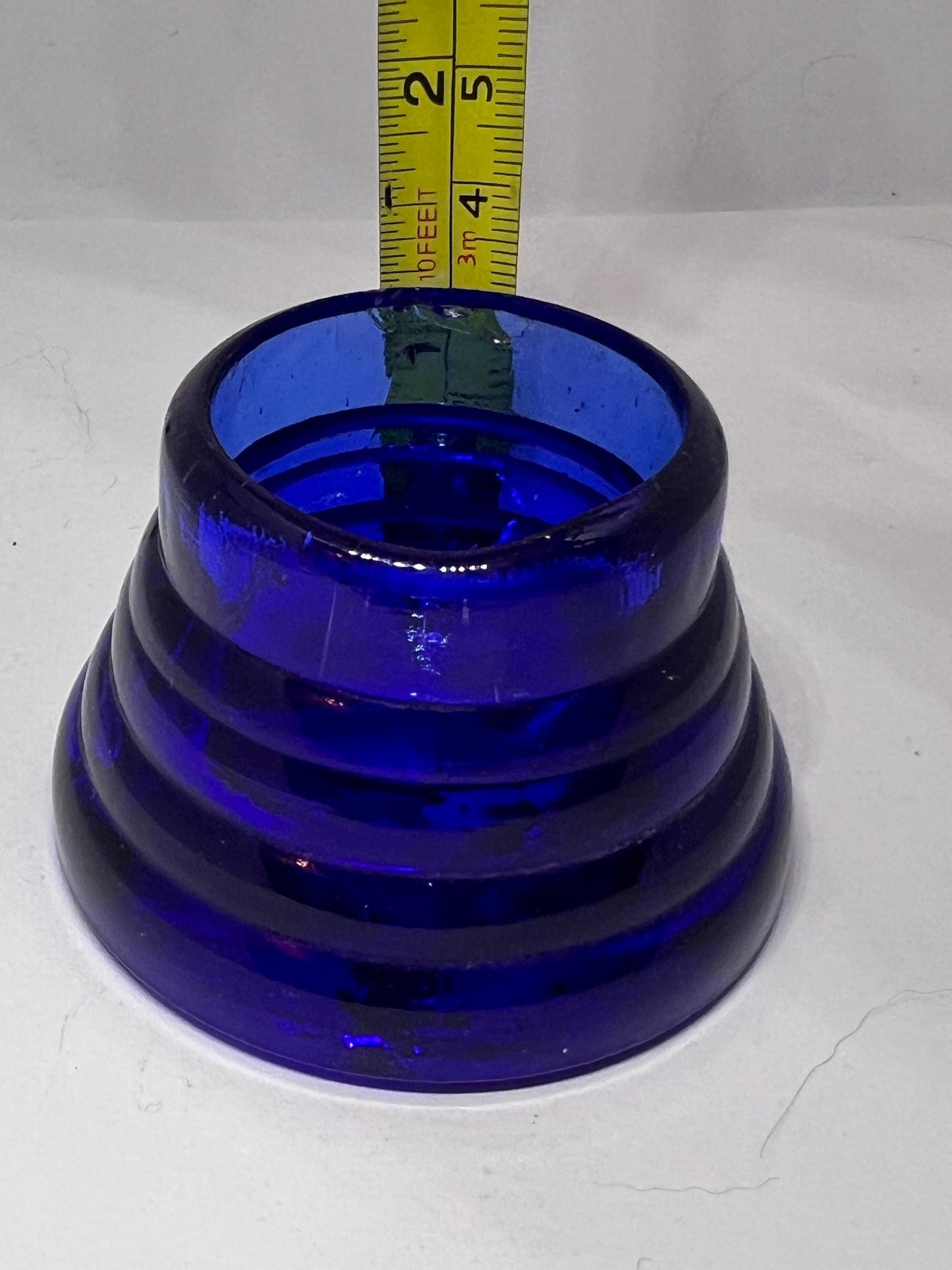 Antique cobalt blue glass inkwell. Fountain pen dipper.