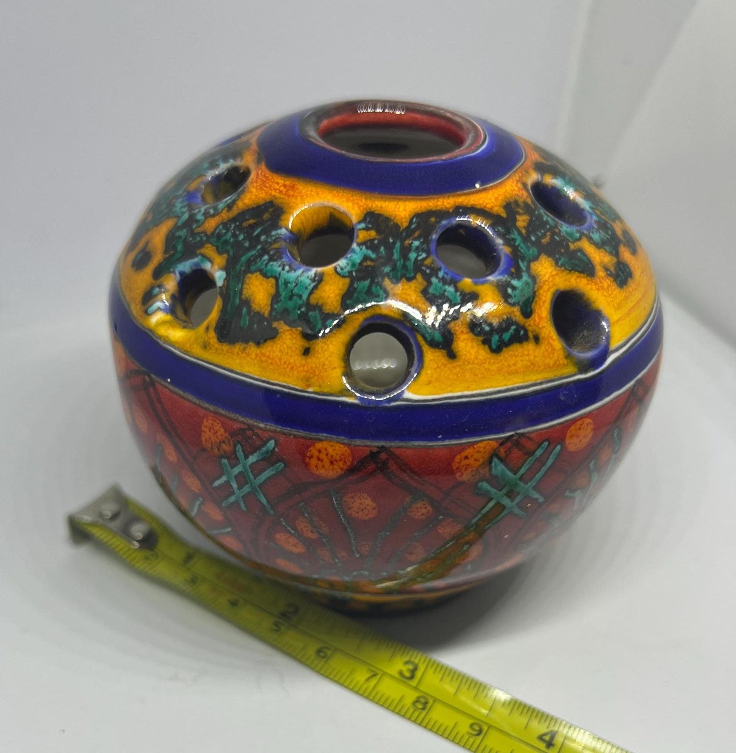 Vintage Italian flower frog ikebana Hand painted Signed S Stefano.