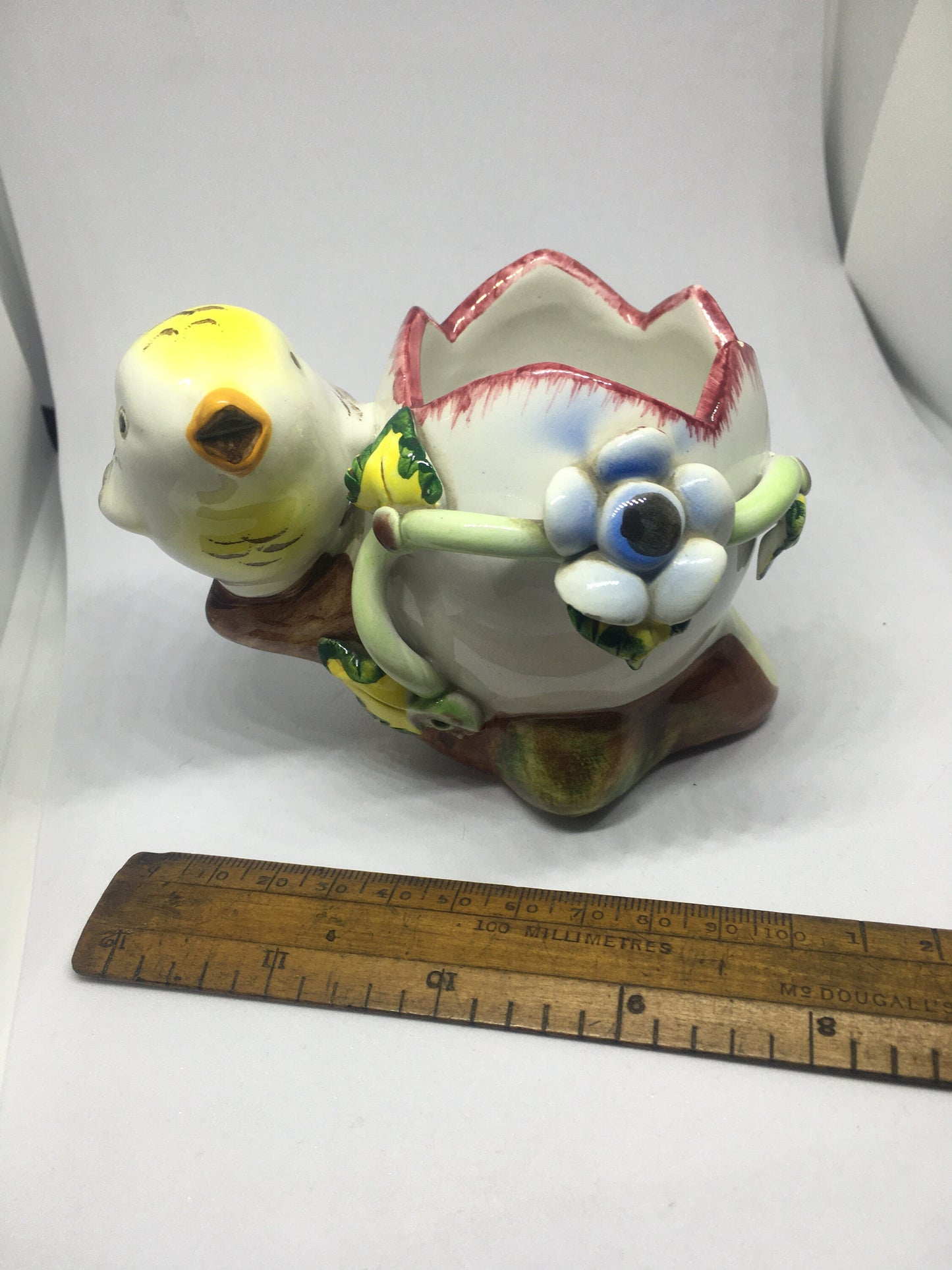 Kitsch Egg cup. Vintage unusual quirky ceramic chick and egg plant pot. Made in Italy. Cactus succulent planter.