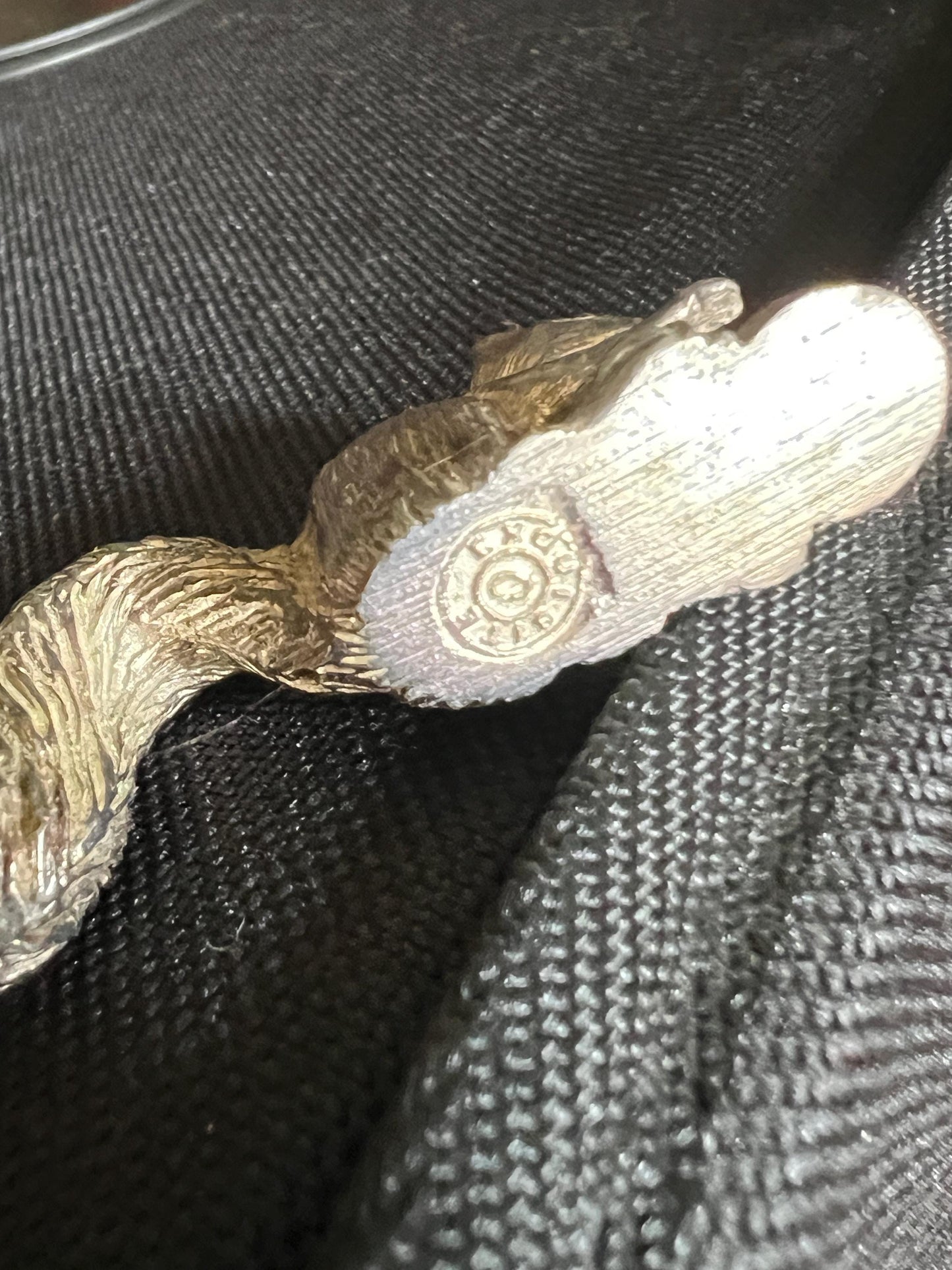 Vintage silver tone squirrel figurine. Miniature metal squirrel ornament.