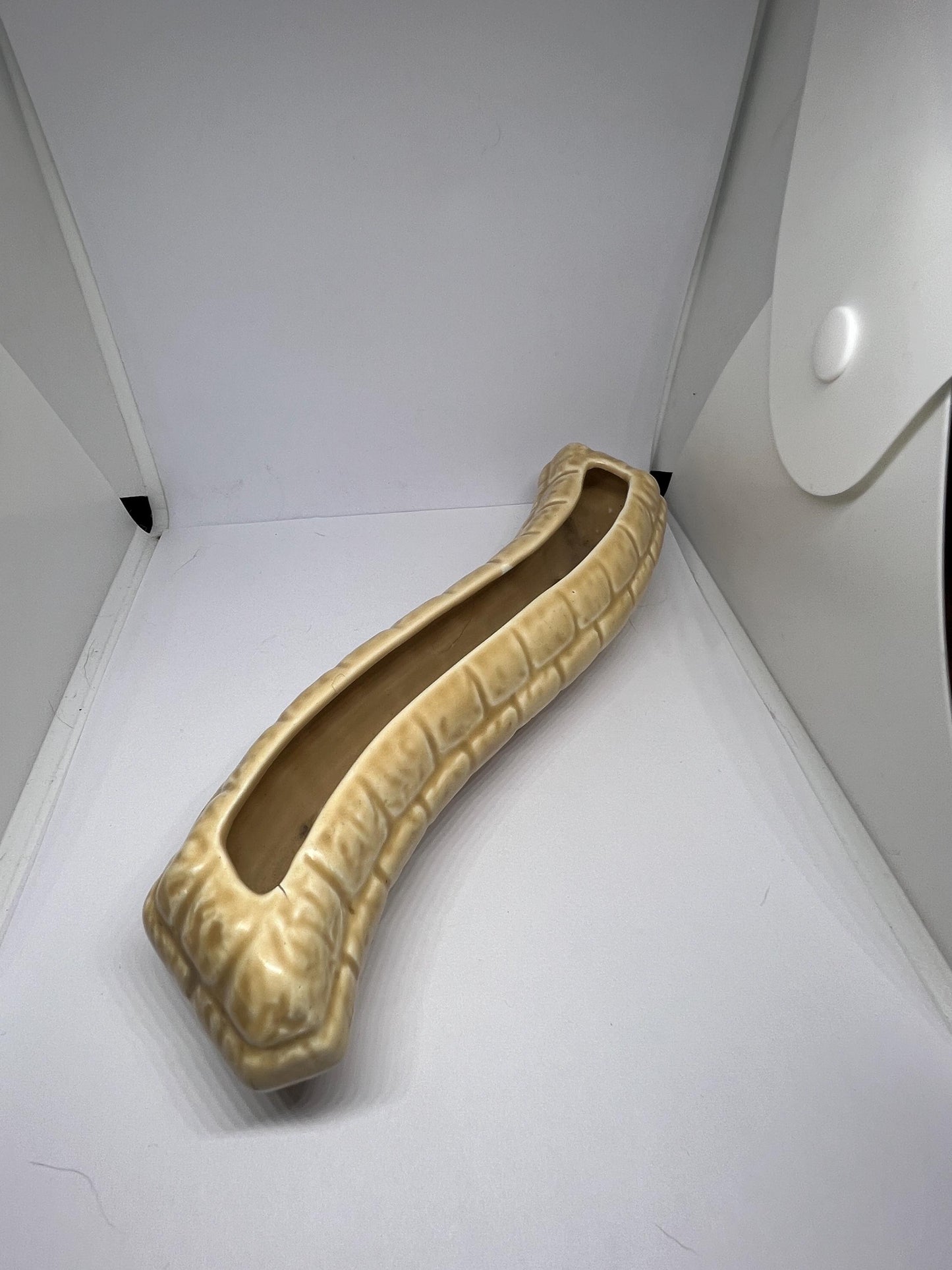 Brick wall style posy vase. Beige glaze stamped Burlington Ware.