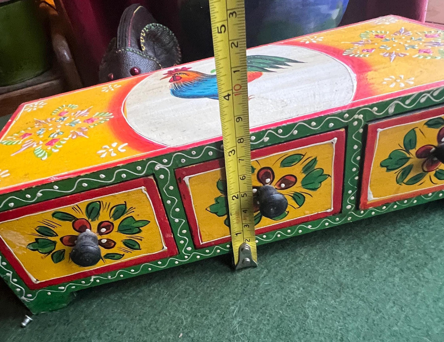Retro kitchen hand painted rooster design spice drawers.