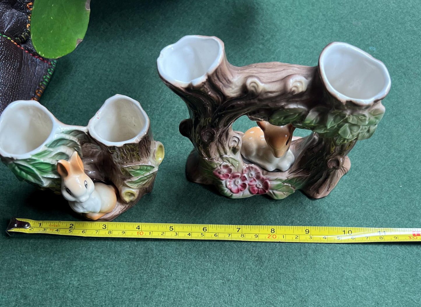 Vintage Hornsea posy vases. Fauna baby rabbit sitting by a tree stump Fauna Royal baby deer sitting by a tree stump.