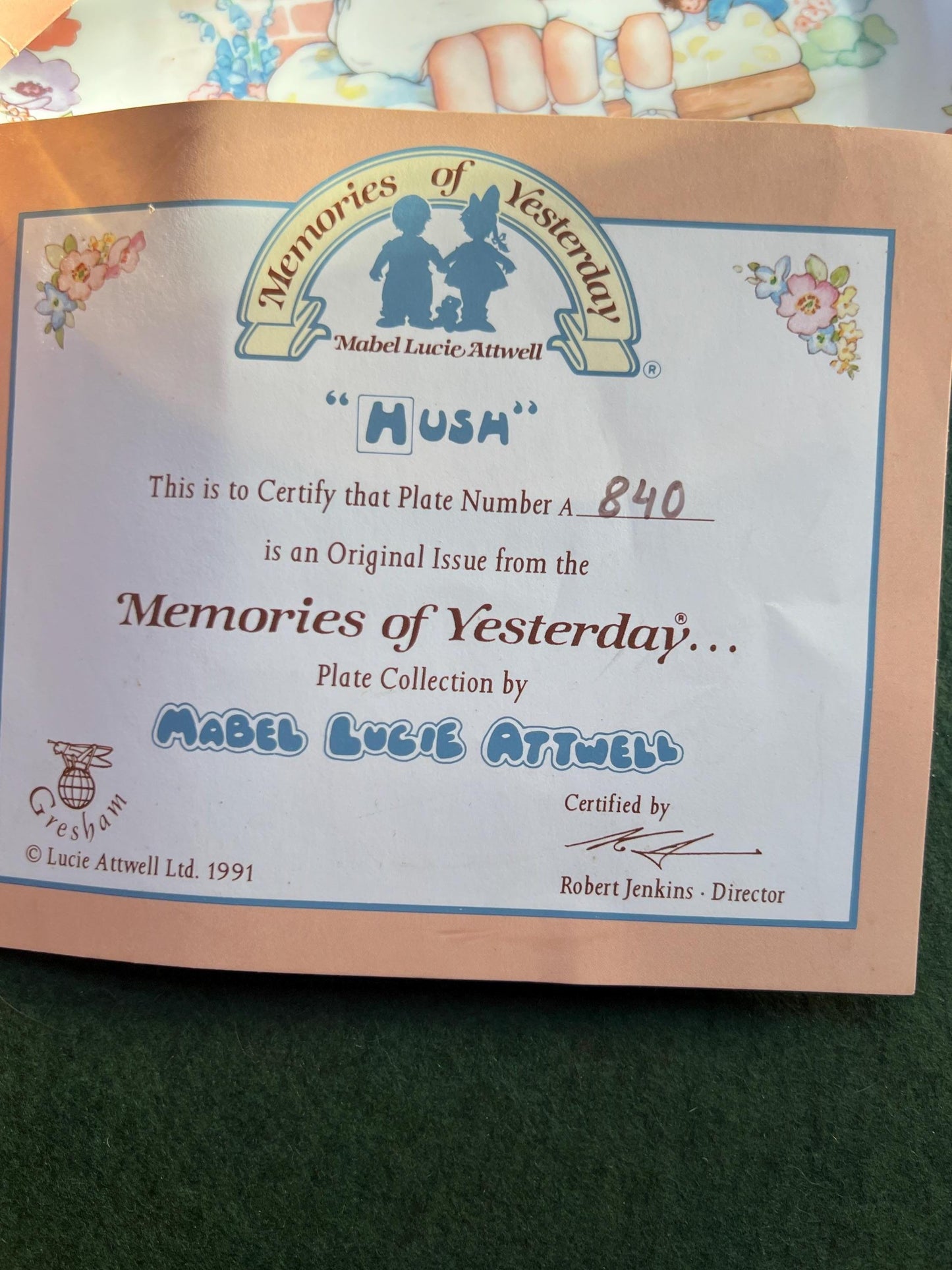 Decorative plate. Memories of Yesterday Hush by Mabel Lucie Attwell.