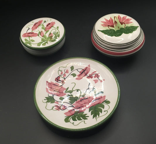 Pink Floral trinket boxes dish. Handmade and painted in Cyprus.
