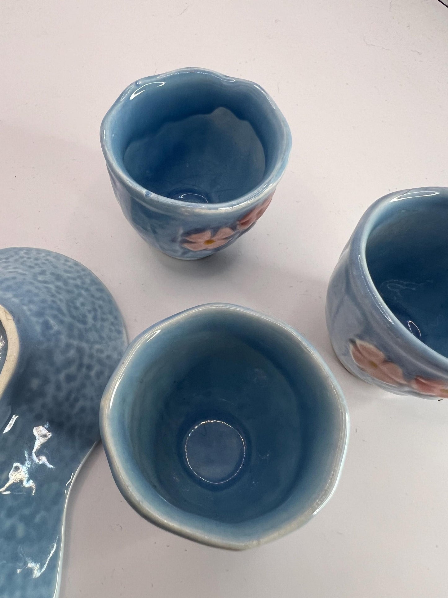 Melba Ware Blue & Pink Pottery Egg Cups Set. Late 1940’s