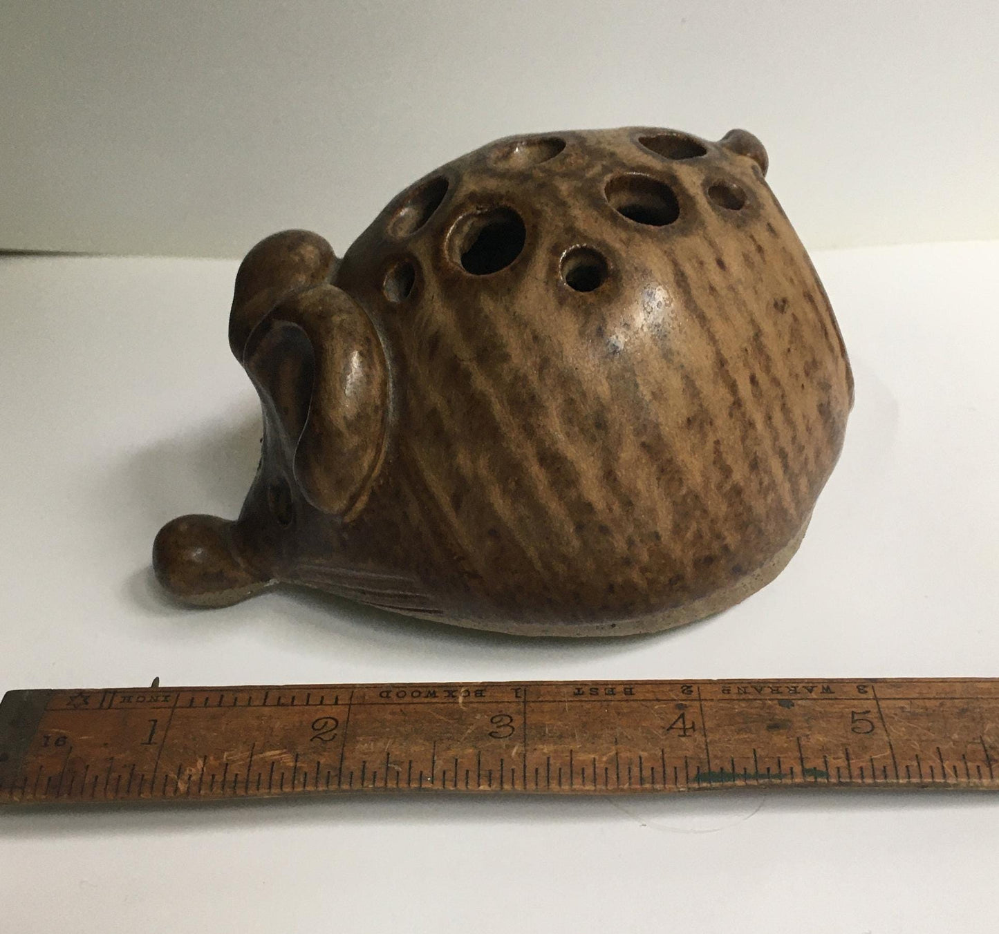 Pottery flower frog Mouse shaped flower frog.