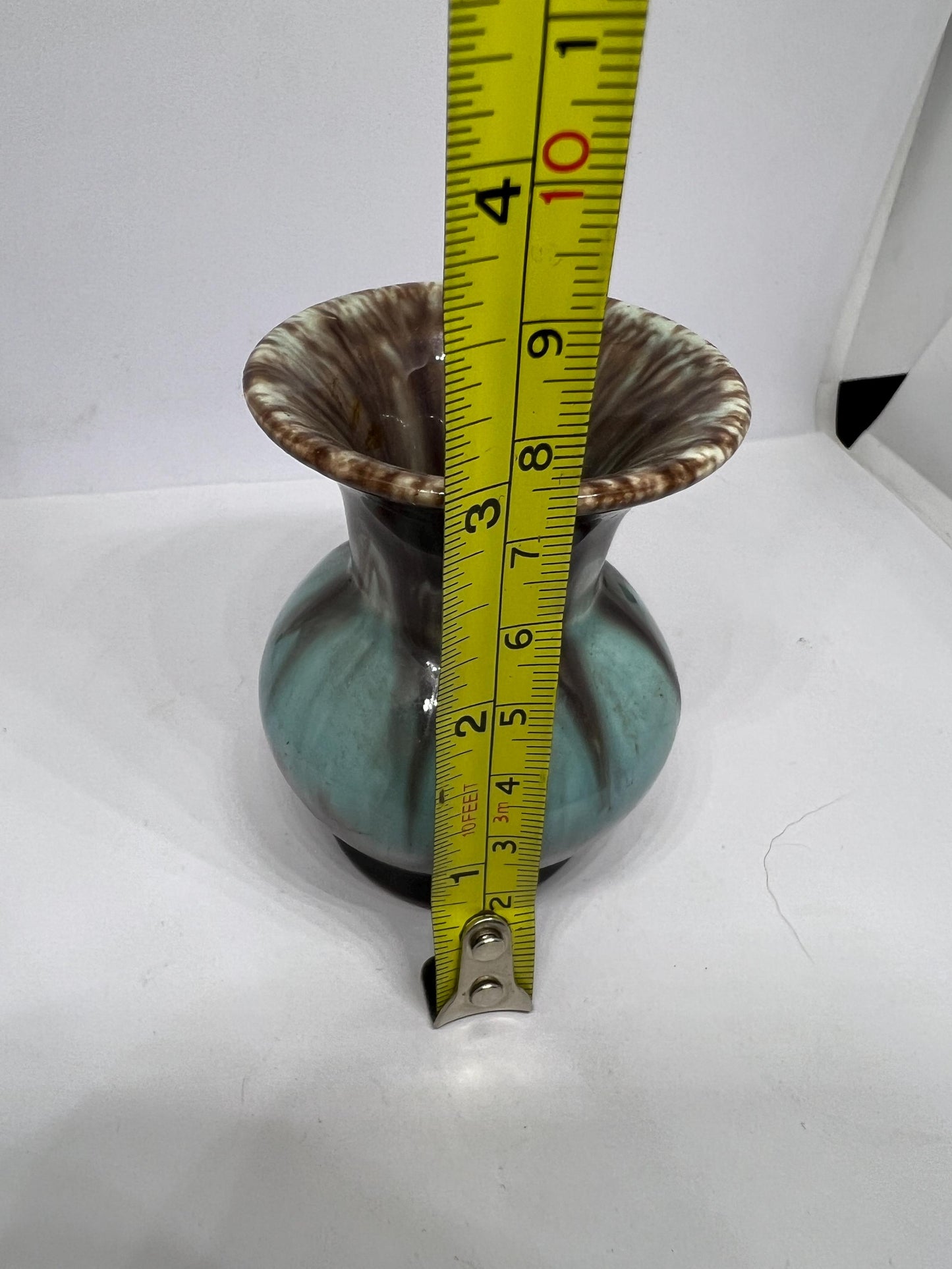 Miniature drip glaze vase. Vintage ceramic mini vase.