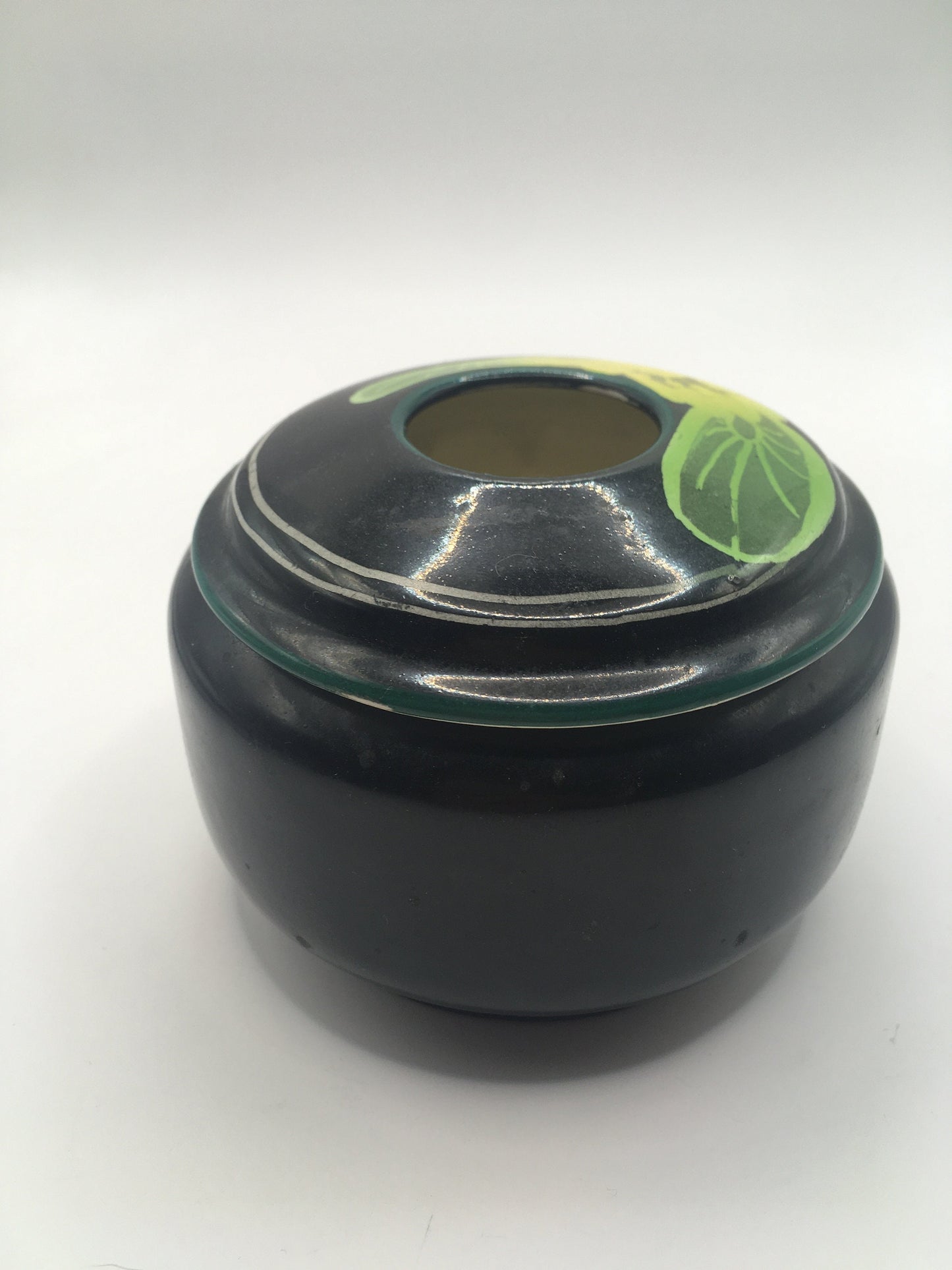 Art Deco ceramic lidded hair receiver. Crown Ducal Ware England.