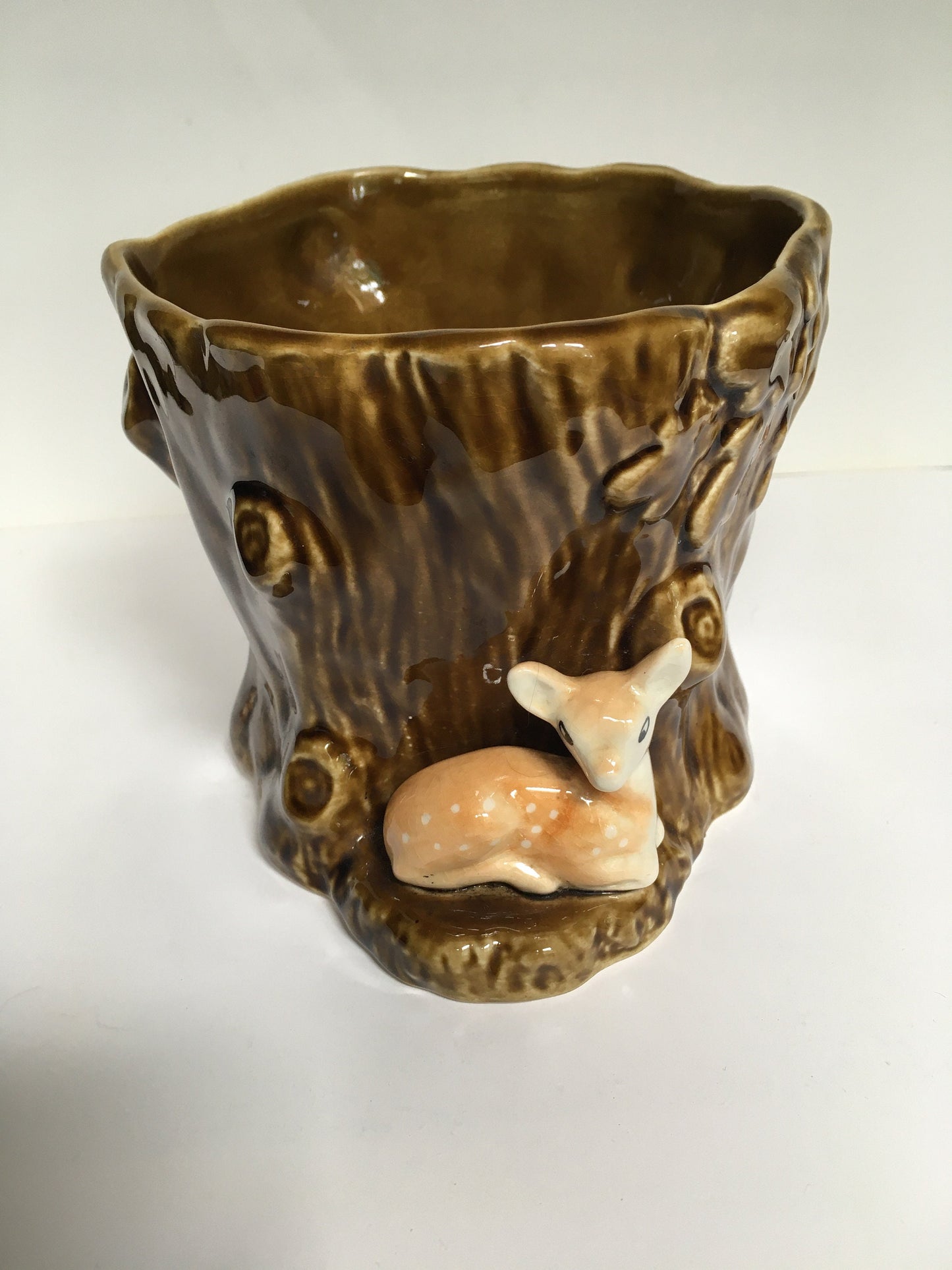 Vintage Sylvac Tree stump planter with fawn. 4287 with original sticker.