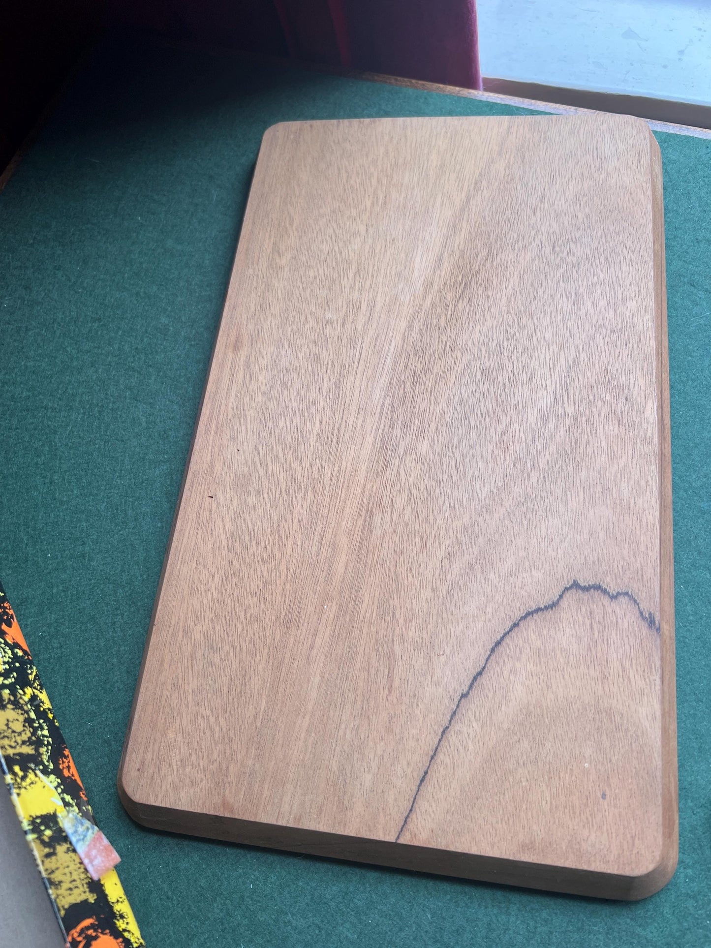 1970s MCM cheese board Wooden cheese serving platter ceramic tile insert Butter dish and original knives.