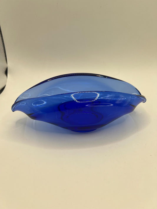 Cobalt navy blue Sowerby glass decorative console dish.
