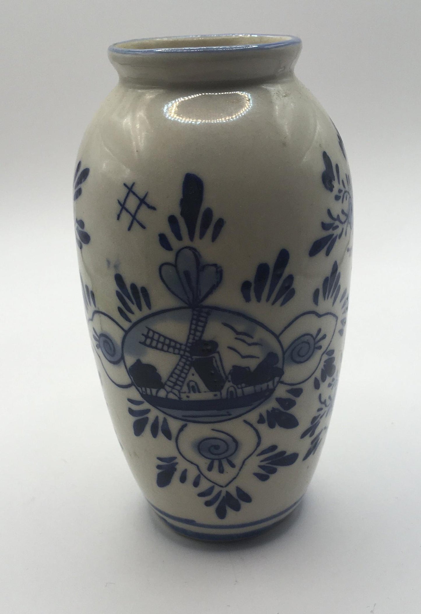 Delft Ware posy bud vase  Windmill and floral decoration Holland pottery
