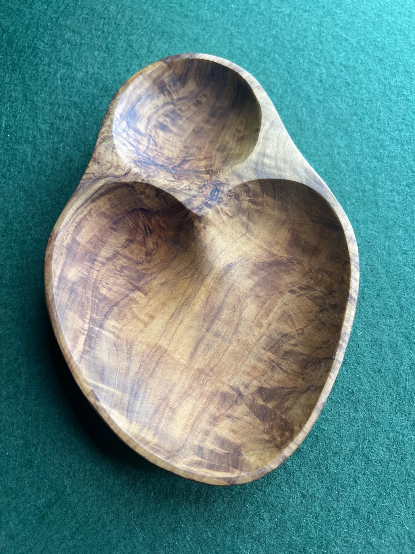 Hand carved wooden 2 part serving bowl. Olive wood snack bowl titbits tray.