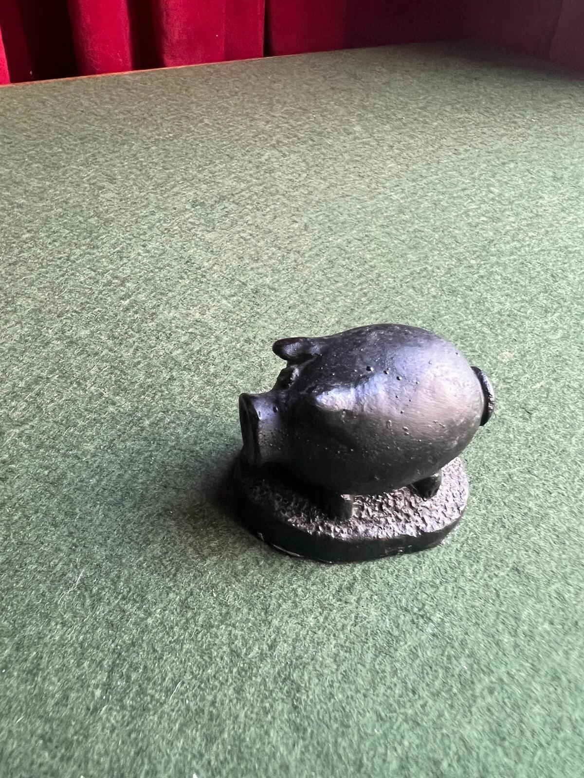 Vintage coal pig figurine. Coal Piglet ornament.