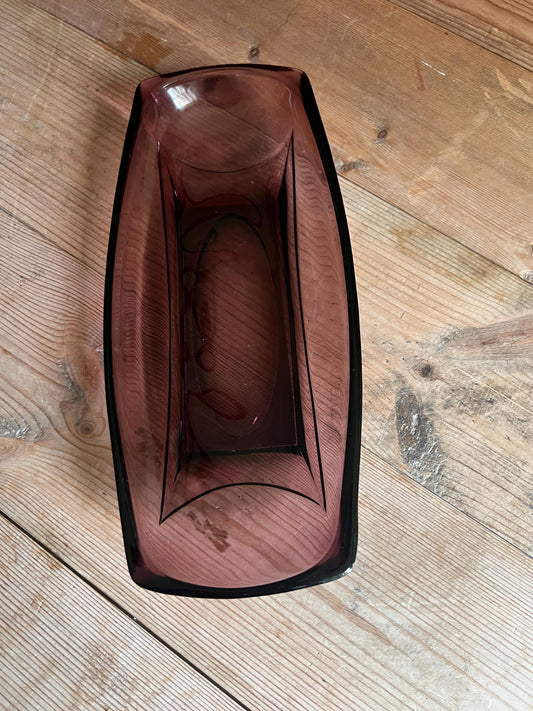 Vintage Amethyst Glass Rectangle Relish Serving Bowl.