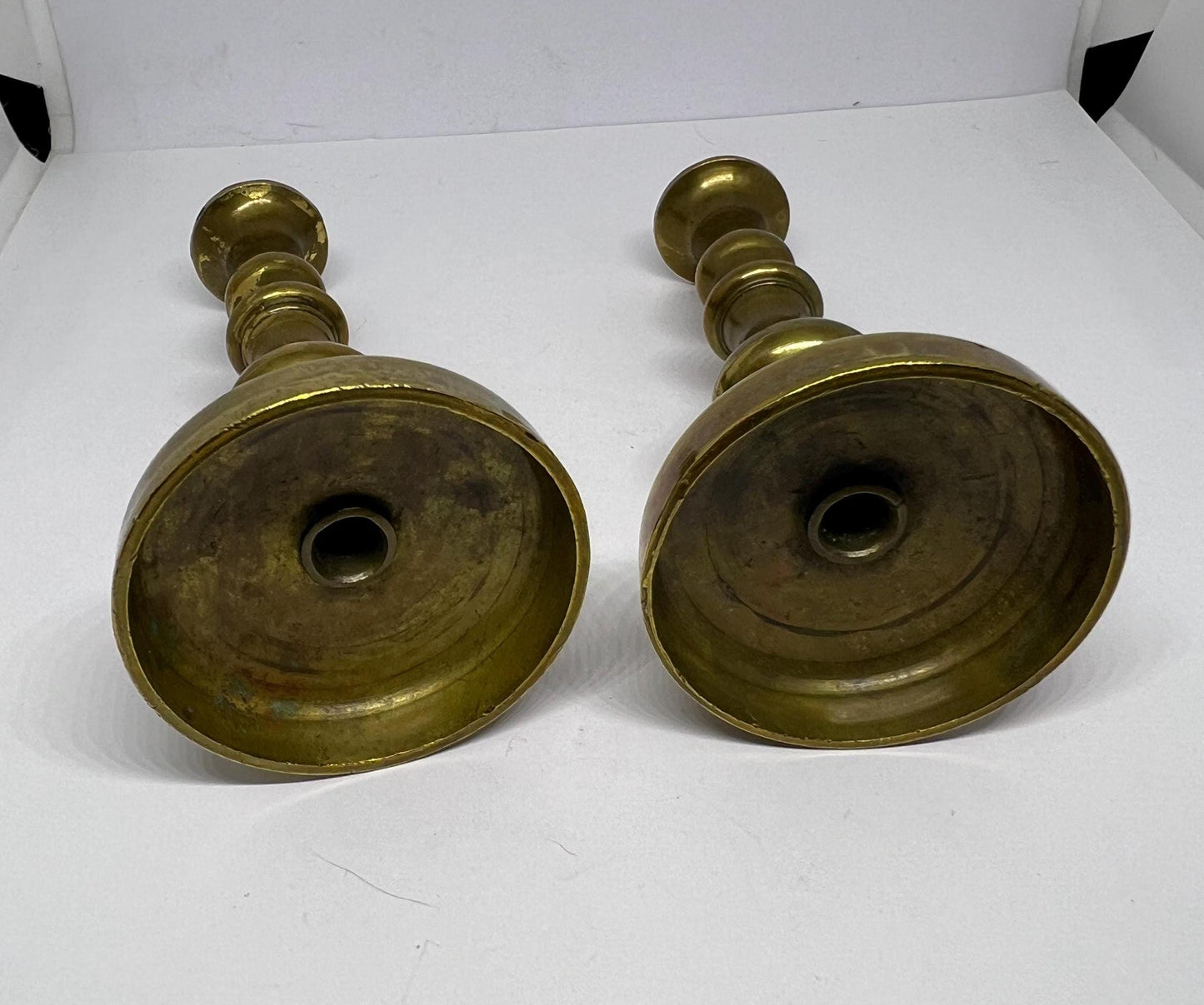 Vintage small brass pillar taper candle candlesticks. Miniature brass candle holders. Brass lovers gift.