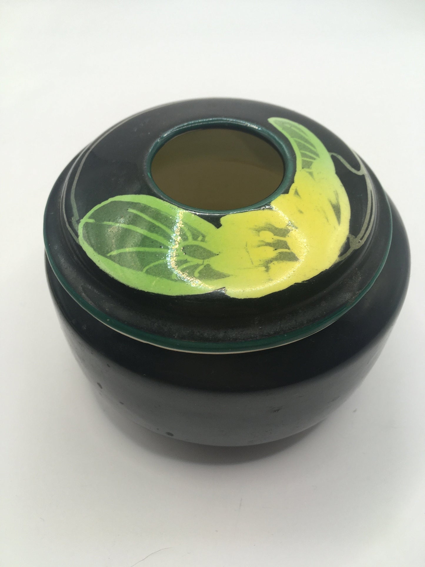 Art Deco ceramic lidded hair receiver. Crown Ducal Ware England.