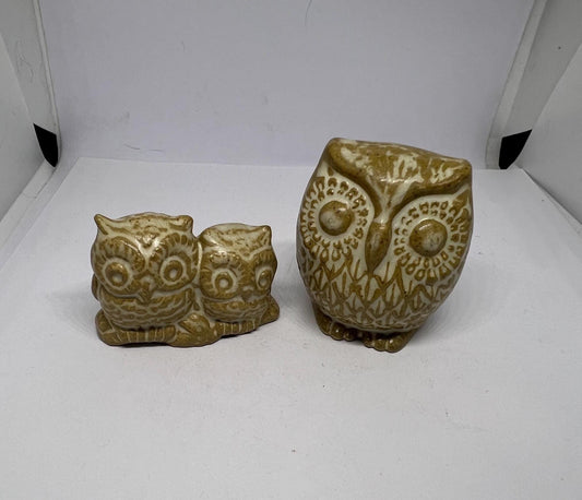 Cute pottery Owl family. Mum and 2 owlets.  Pixie Workshop Made in Cornwall.