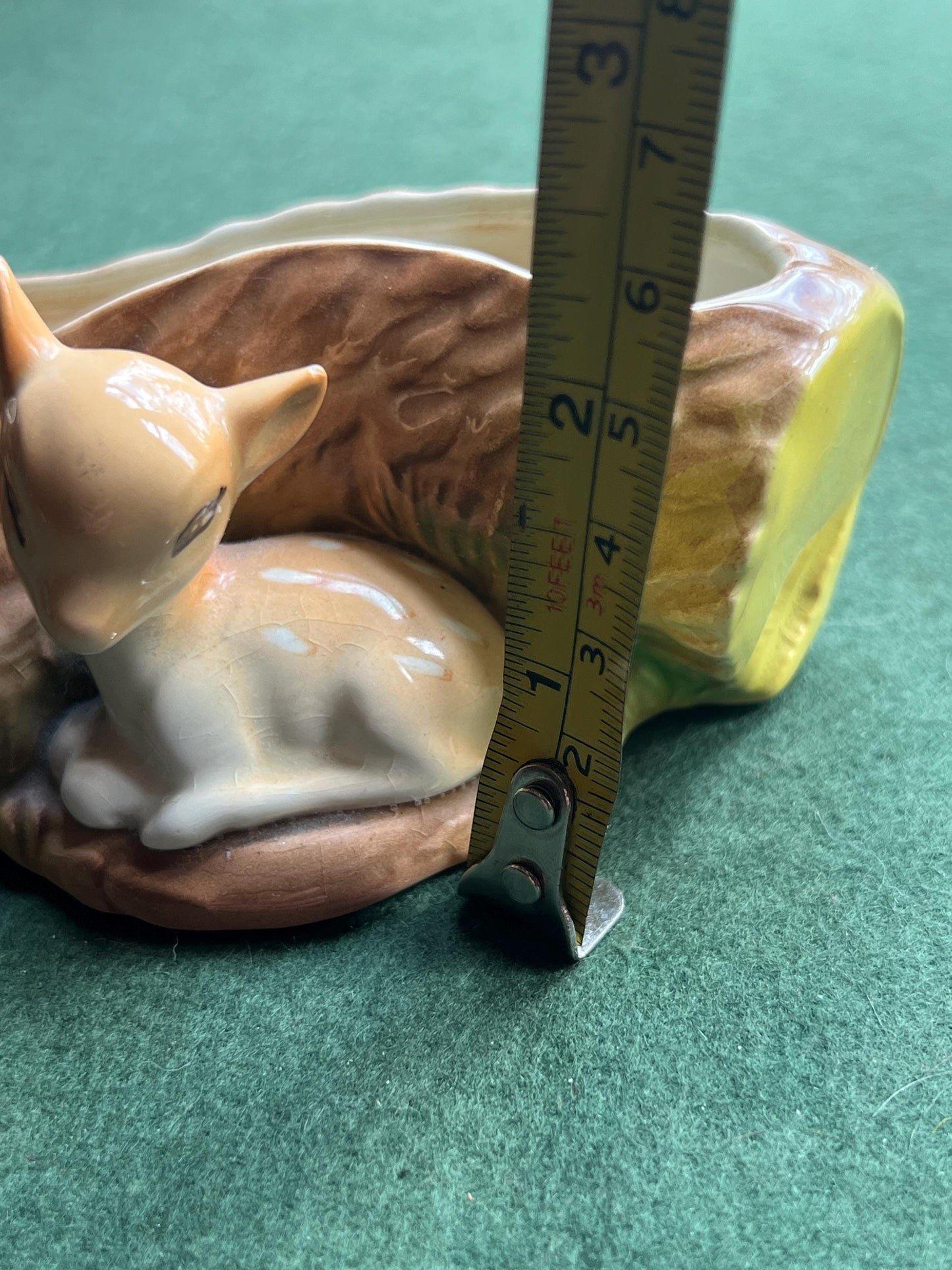 Ceramic planter. Baby deer by a log. Stamped Hornsea Fauna Royal.