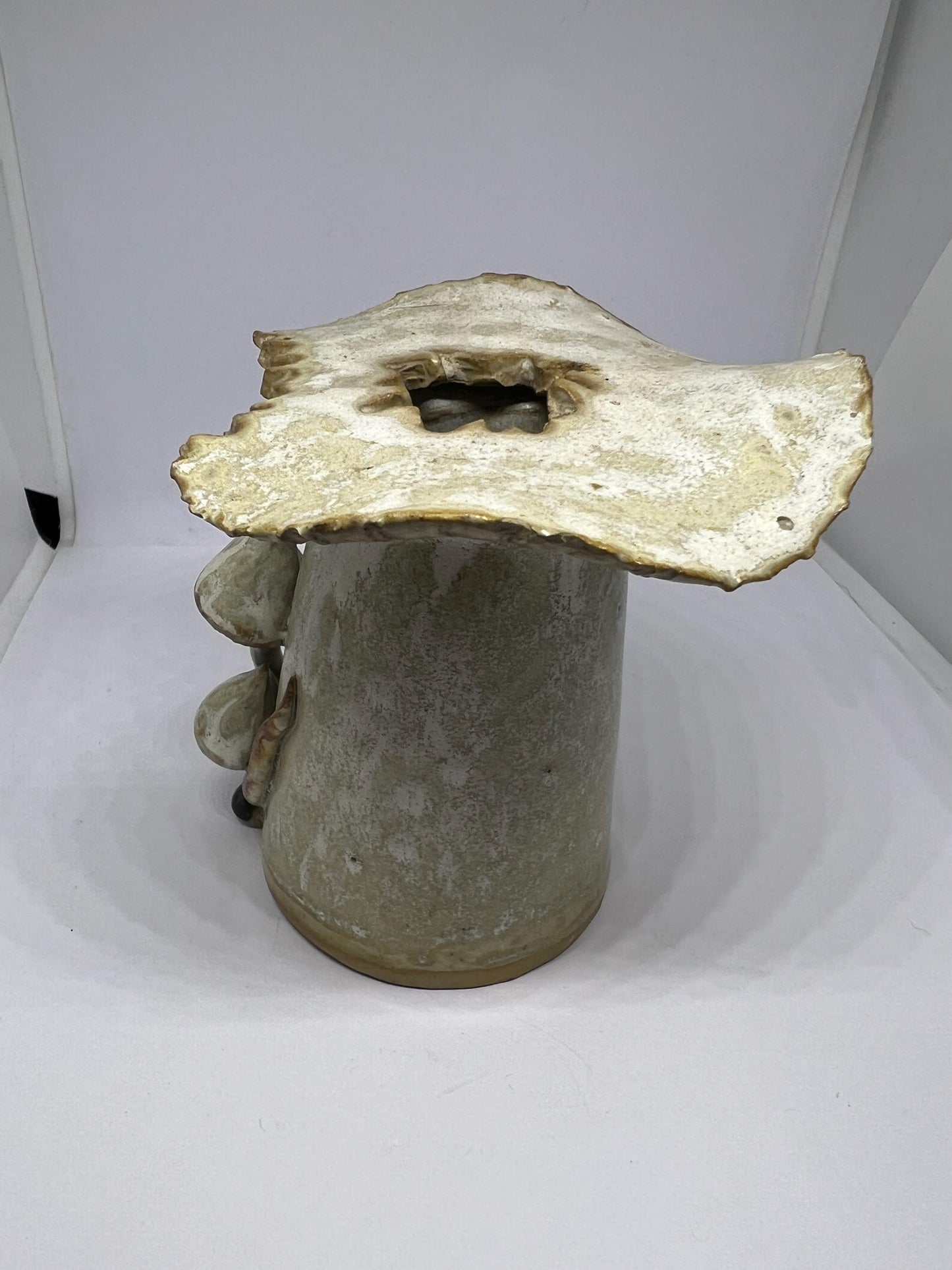 Vintage Grayshott Pottery 3D Tortoise & Mushroom Stoneware Vase Pot.