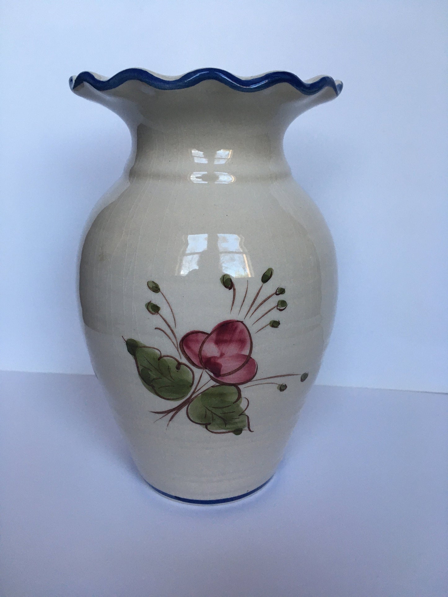 Flower vase Beautiful Alcobaca Portugal Pottery. Hand painted floral vase.