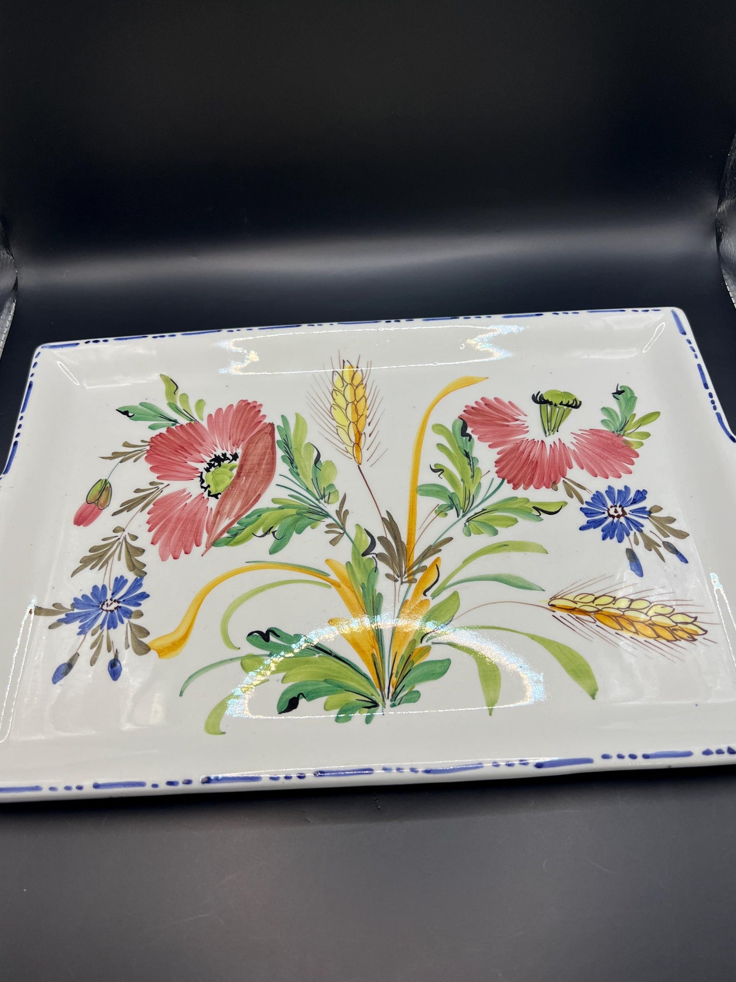 Ceramic decorative serving tray. Hand painted floral design. Stamped Made in Italy.
