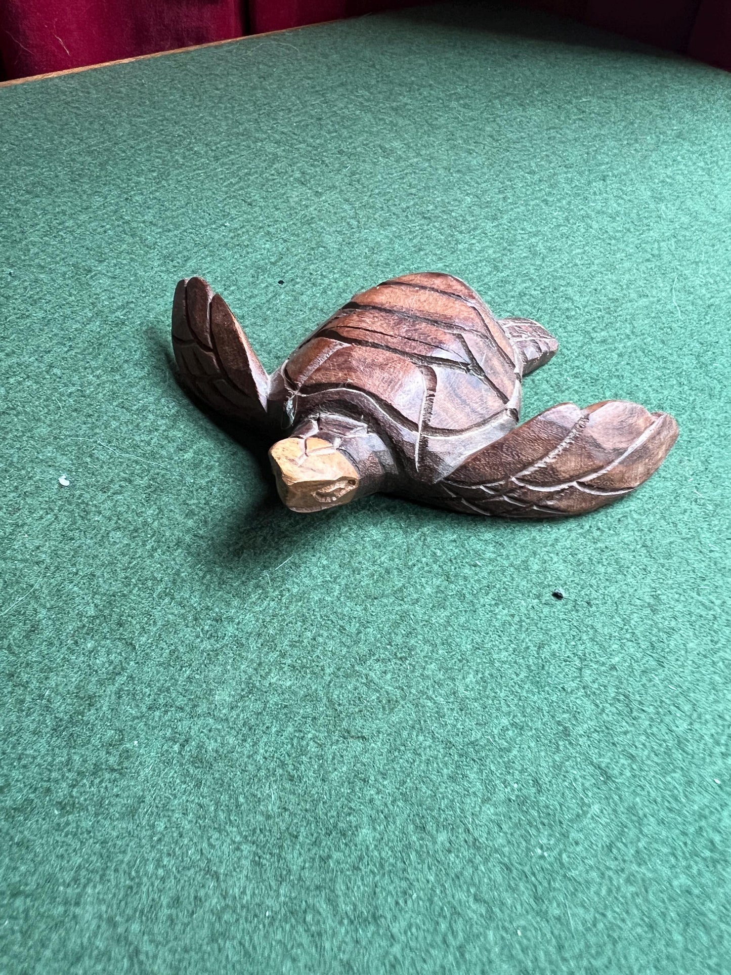 Hand carved Monkey wood swimming turtle figure.