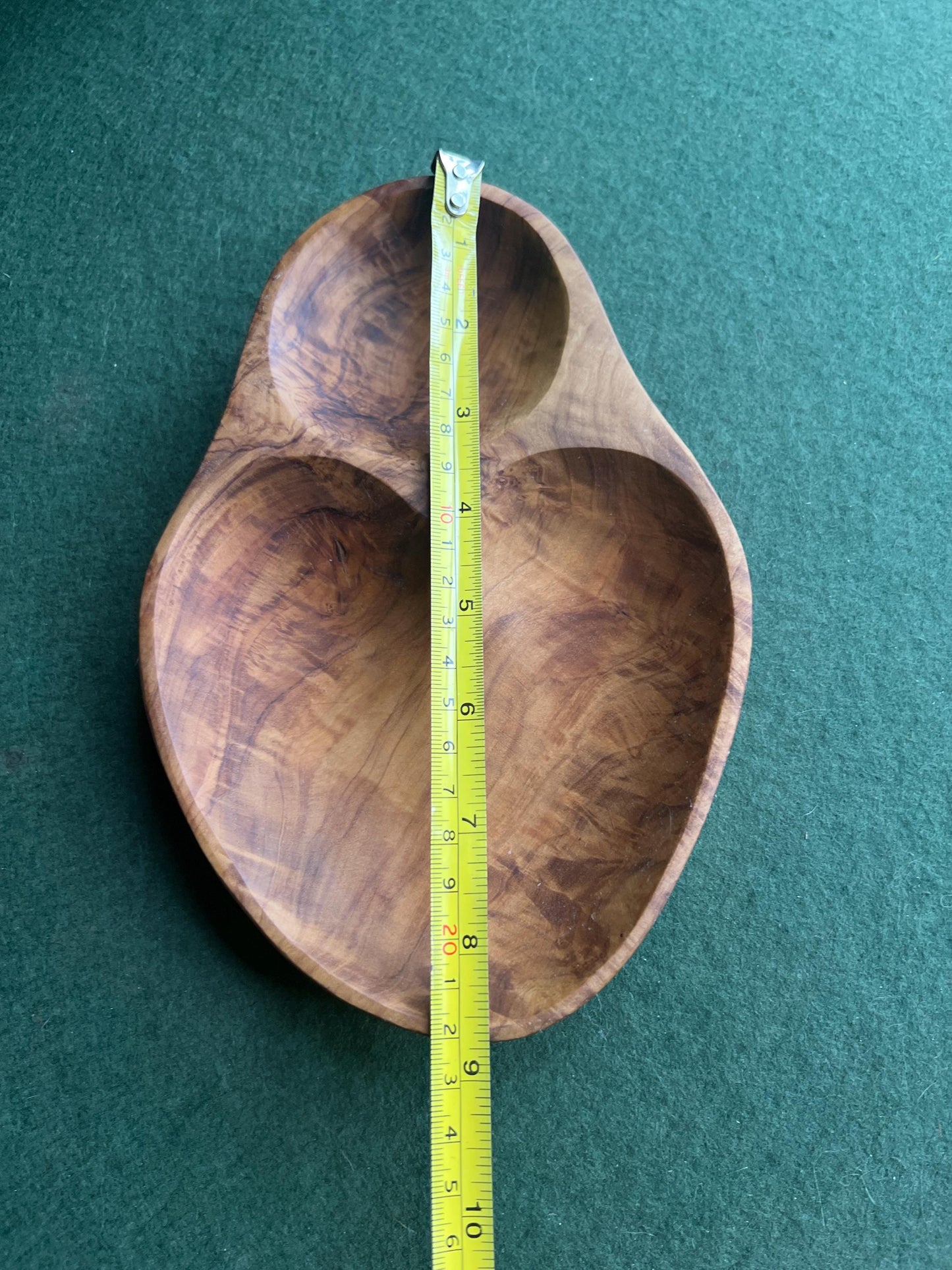 Hand carved wooden 2 part serving bowl. Olive wood snack bowl titbits tray.