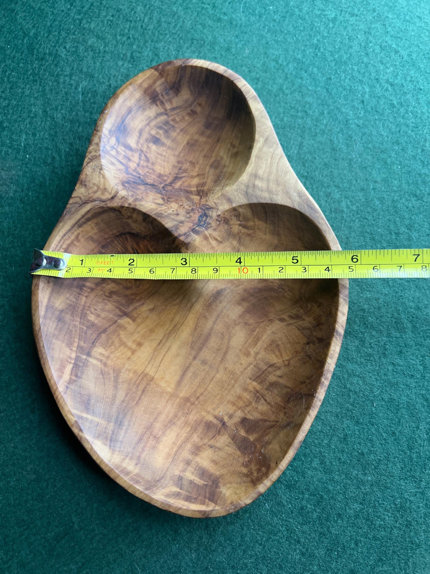 Hand carved wooden 2 part serving bowl. Olive wood snack bowl titbits tray.