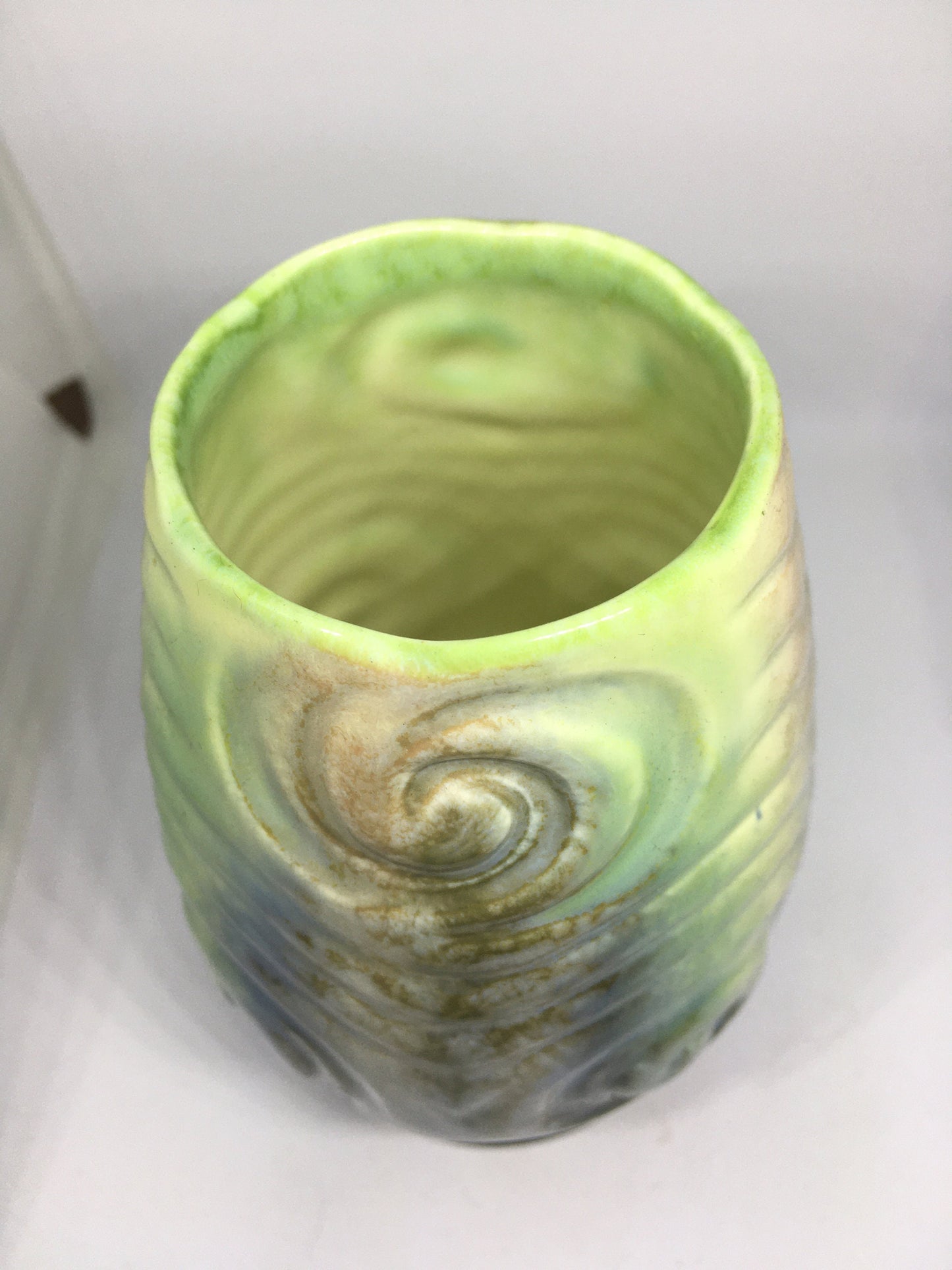 SYLVAC small posy vase. Green and pink toned glaze bud vase.