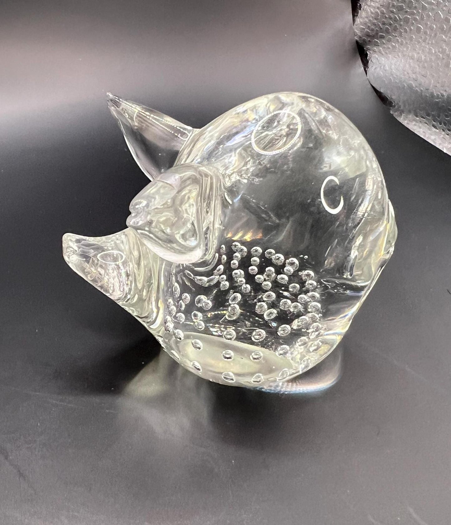 Handblown Glass Pig Figurine. Bullicante. Pig paperweight