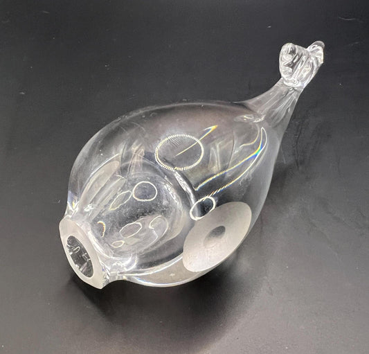 Hadeland Norway Whale Puffer fish Clear Lead Crystal paperweight figurine.