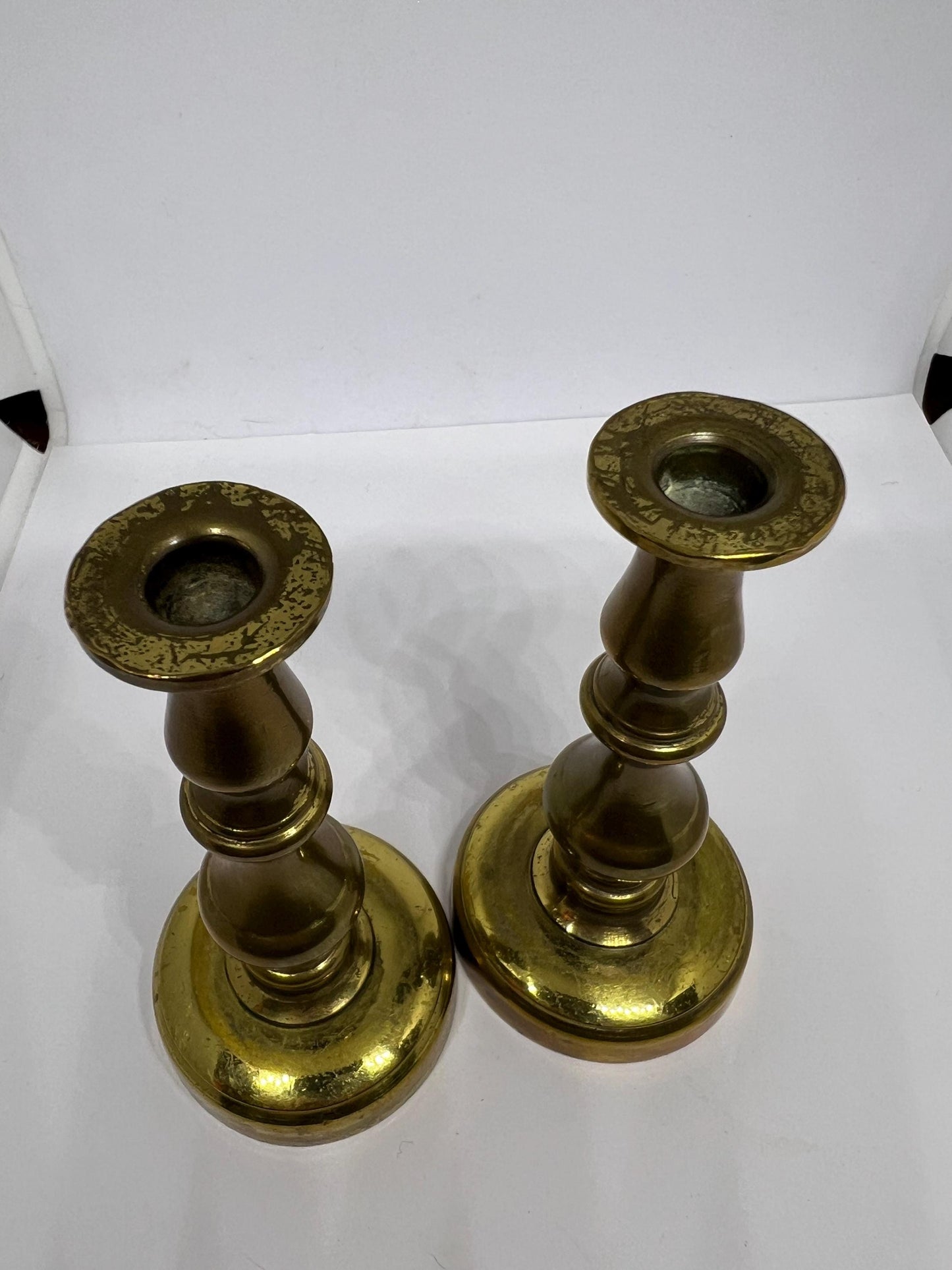 Vintage small brass pillar taper candle candlesticks. Miniature brass candle holders. Brass lovers gift.