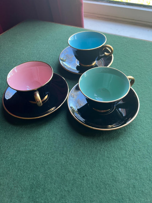Vintage teacup and saucer set. Stamped Stavangerflint  Norway Harlequin Palette 1950s