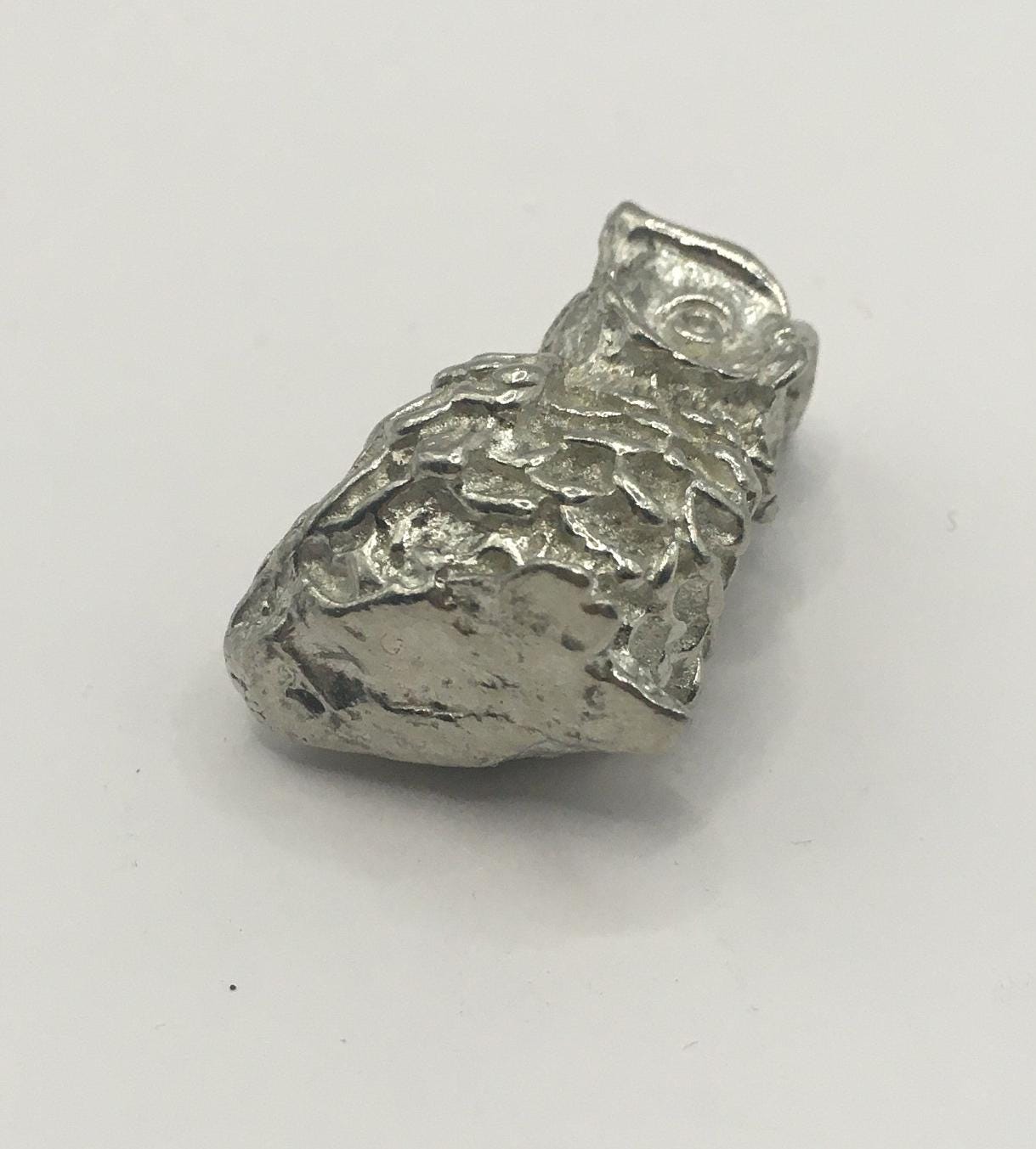 Metal owl ornament. Tiny silver tone owl figurine.
