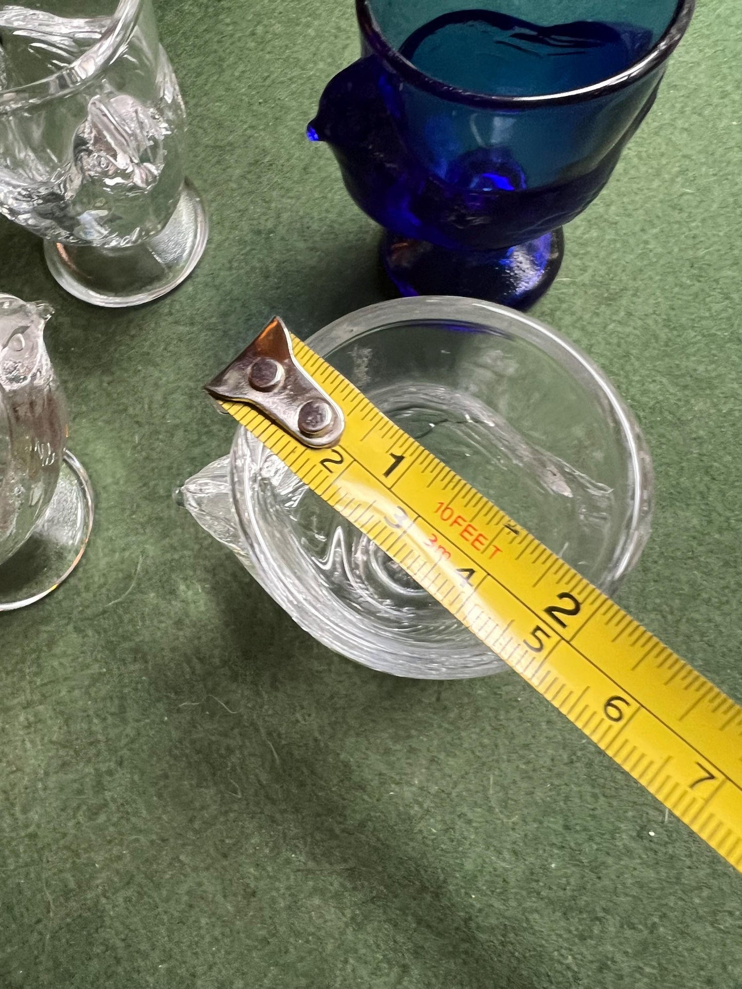 Set 4 vintage glass egg cups Retro Chicken egg cups.
