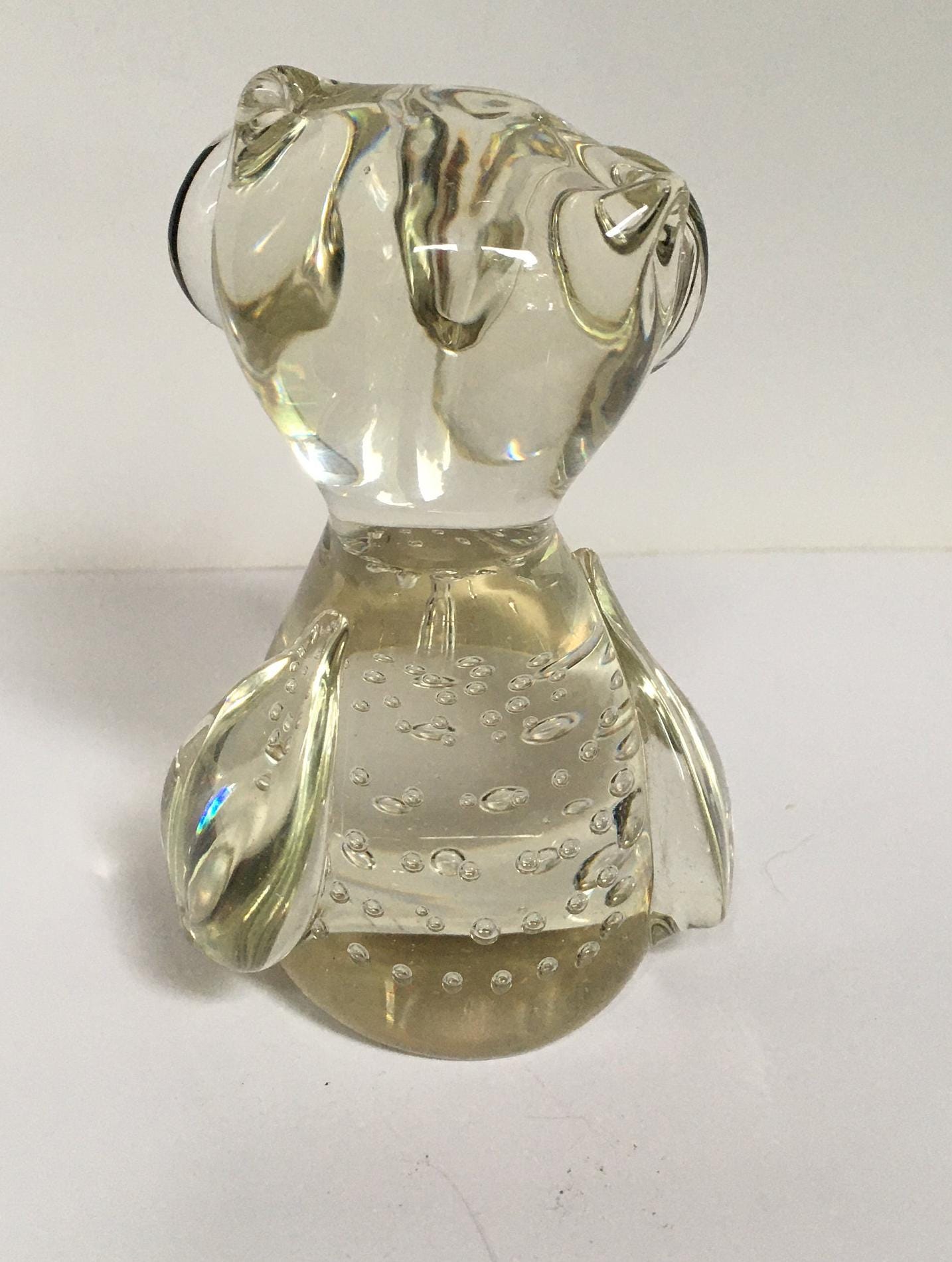 Quirky Blown glass big eyed owl figurine paperweight.