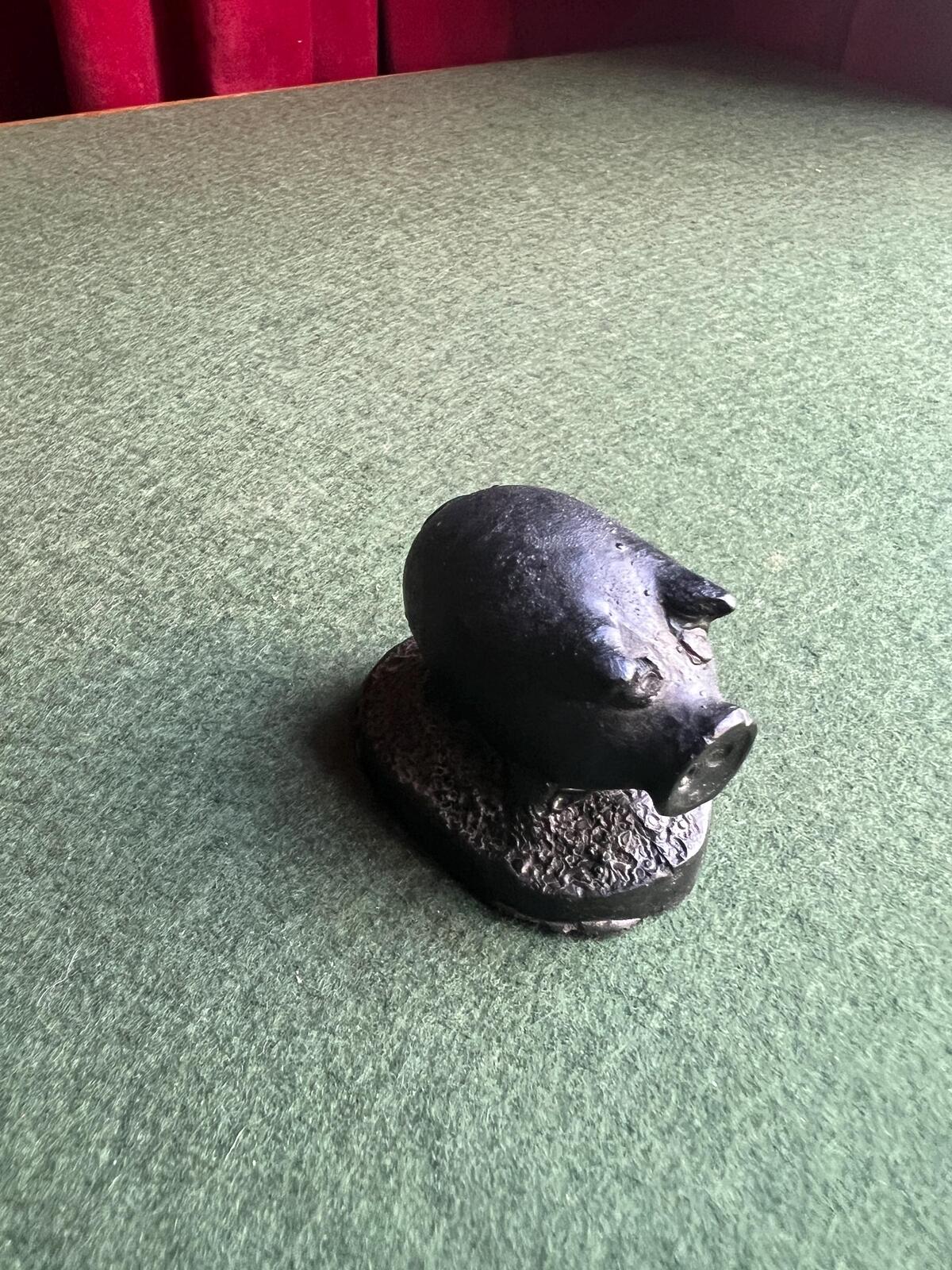 Vintage coal pig figurine. Coal Piglet ornament.