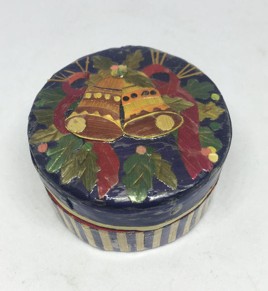 Festive lidded trinket gift box. Christmas bells design.