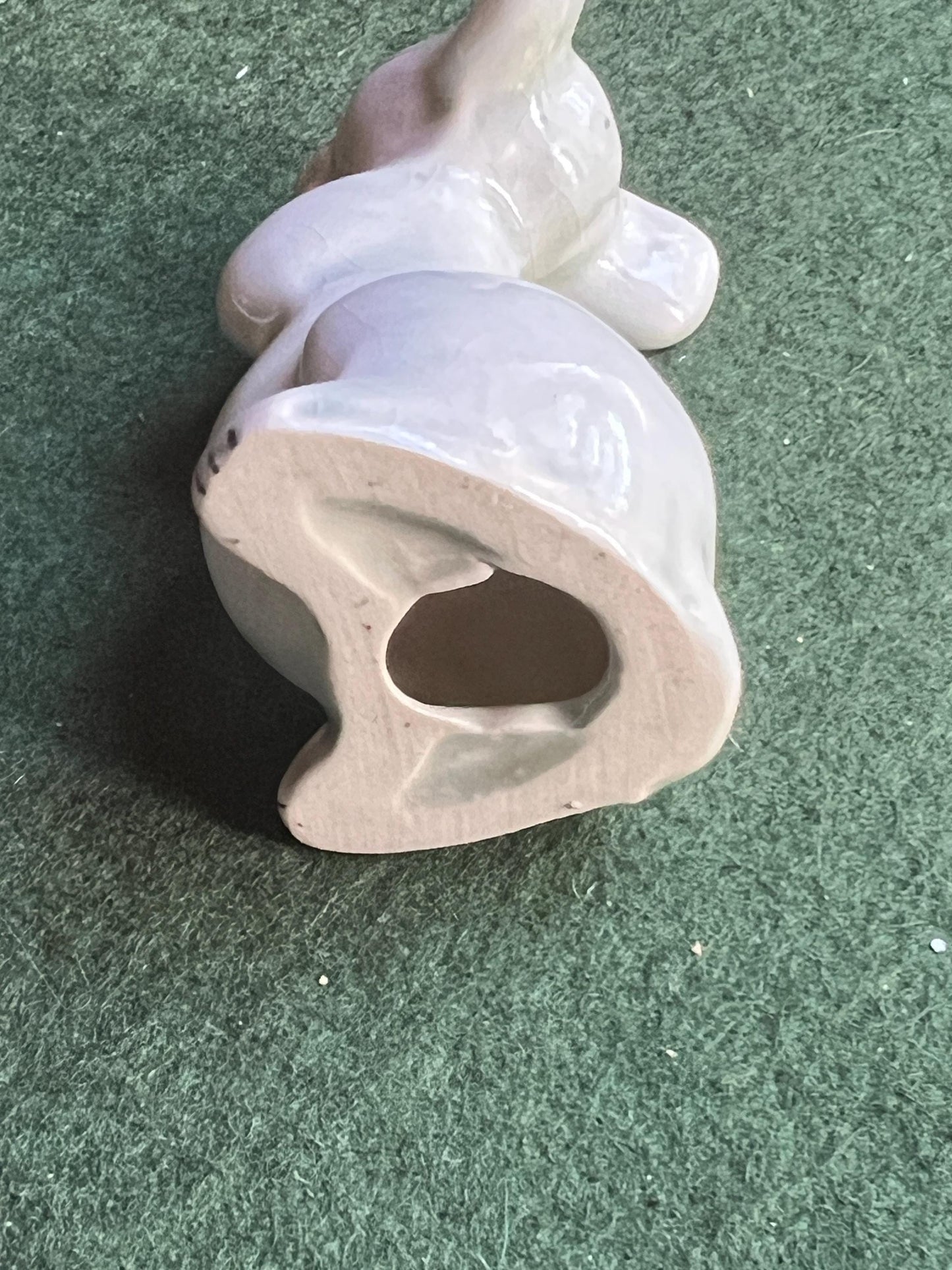 Quirky Vintage ceramic mouse figurine. Hand painted white mouse with pink details.