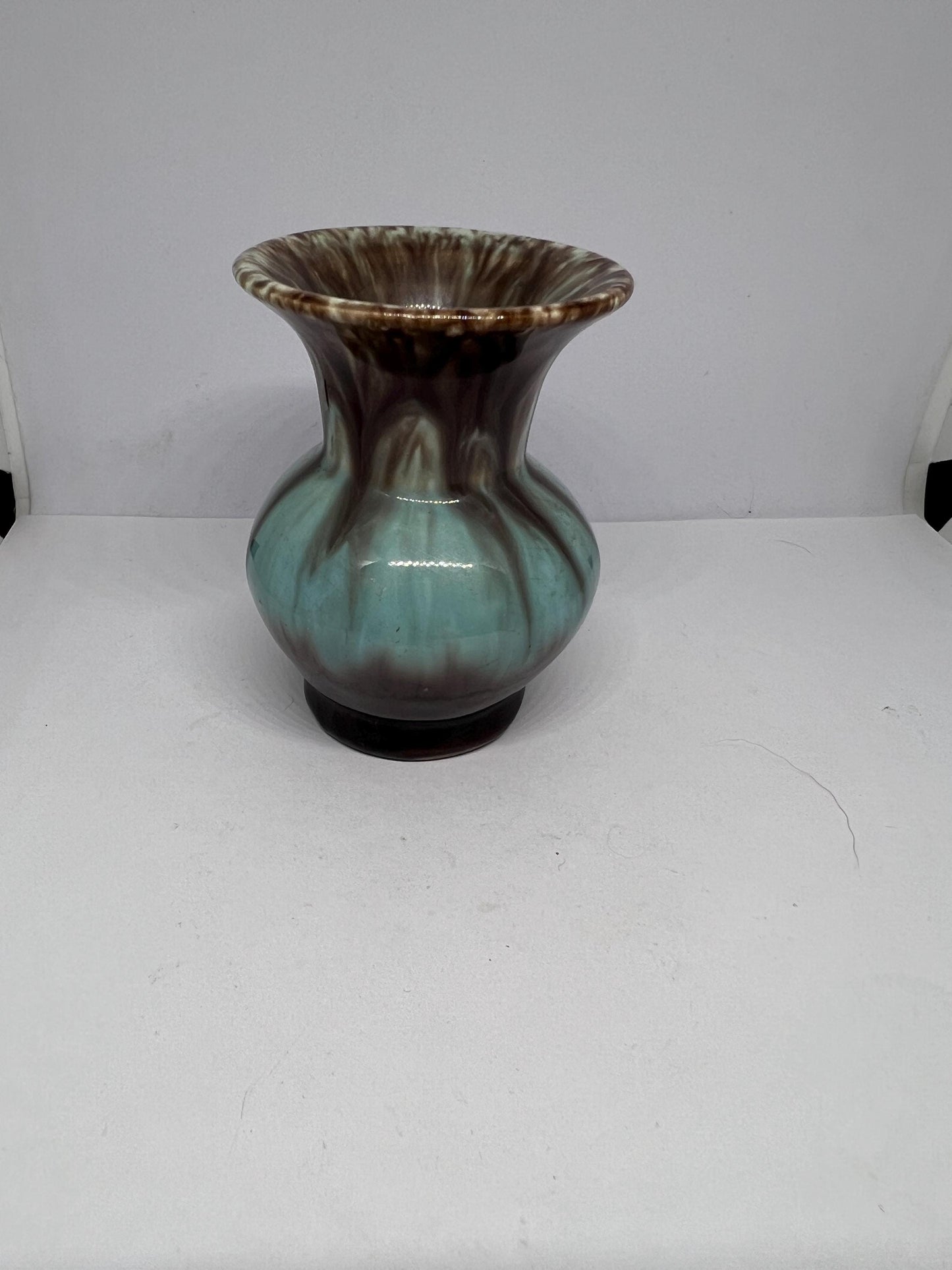Miniature drip glaze vase. Vintage ceramic mini vase.