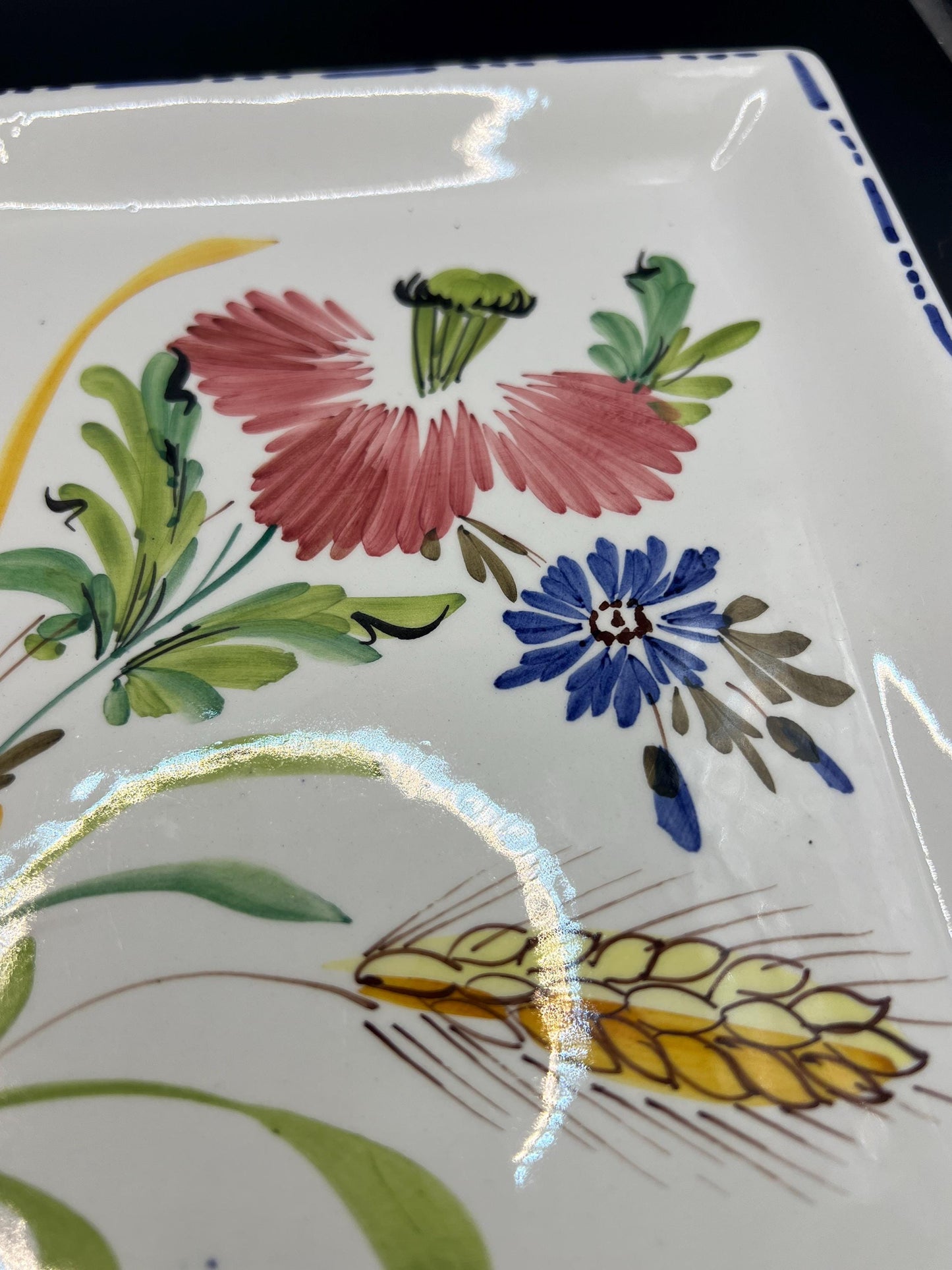Ceramic decorative serving tray. Hand painted floral design. Stamped Made in Italy.